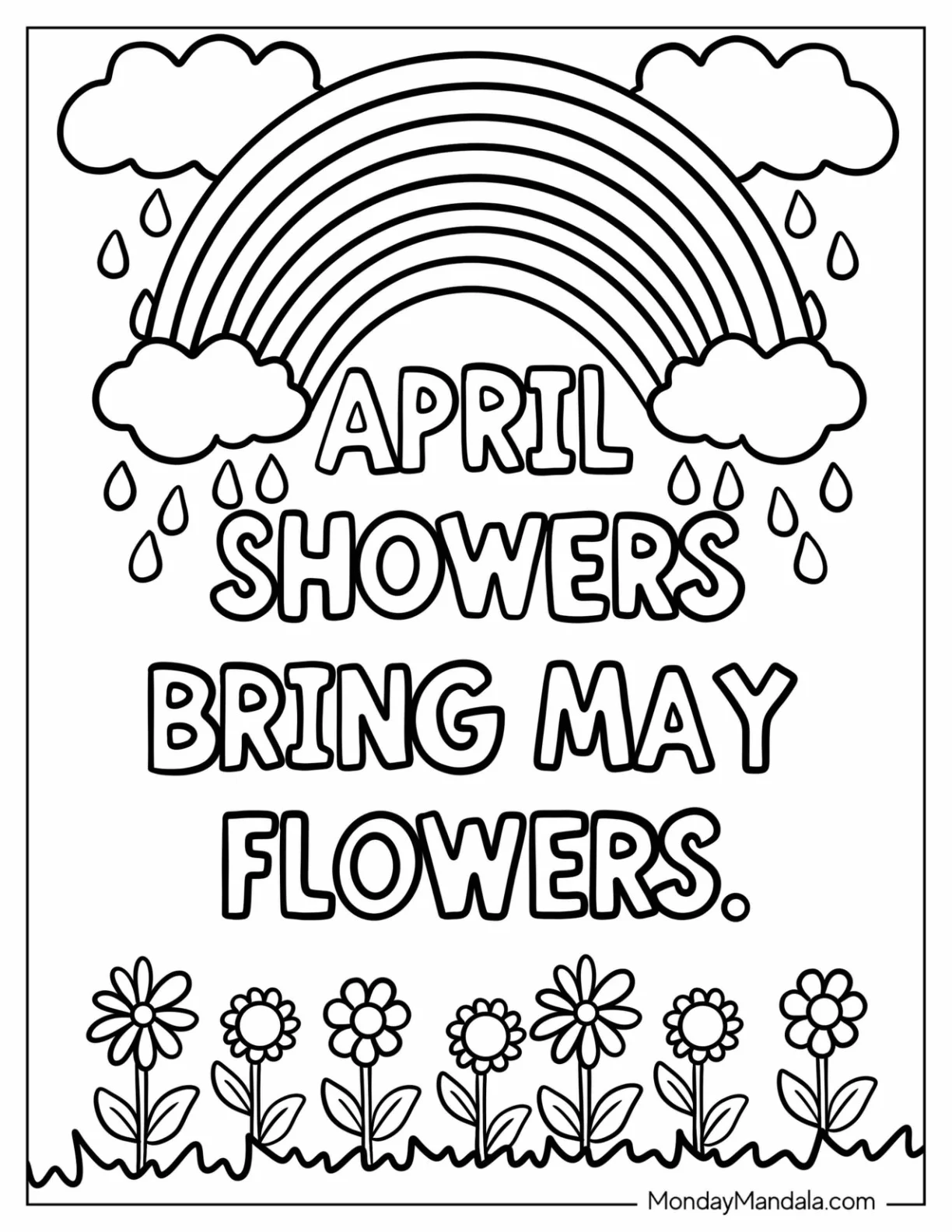 Rainbow Over April Coloring Page Showers Bring May Flowers Words Kids coloring page