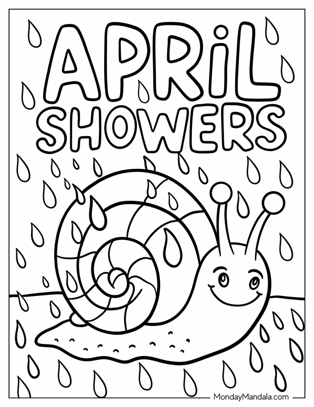 Snail Crawling Under April Coloring Page Showers For Kids coloring page