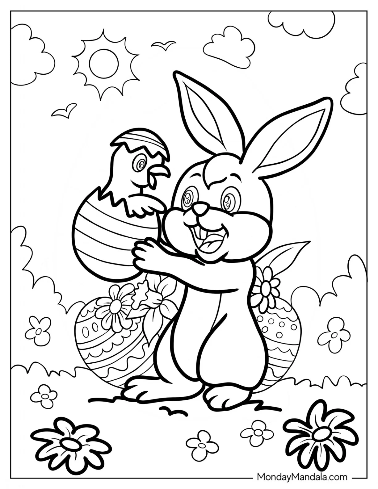 Easter Bunny Coloring Page Holding Easter Egg With Chick Inside coloring page