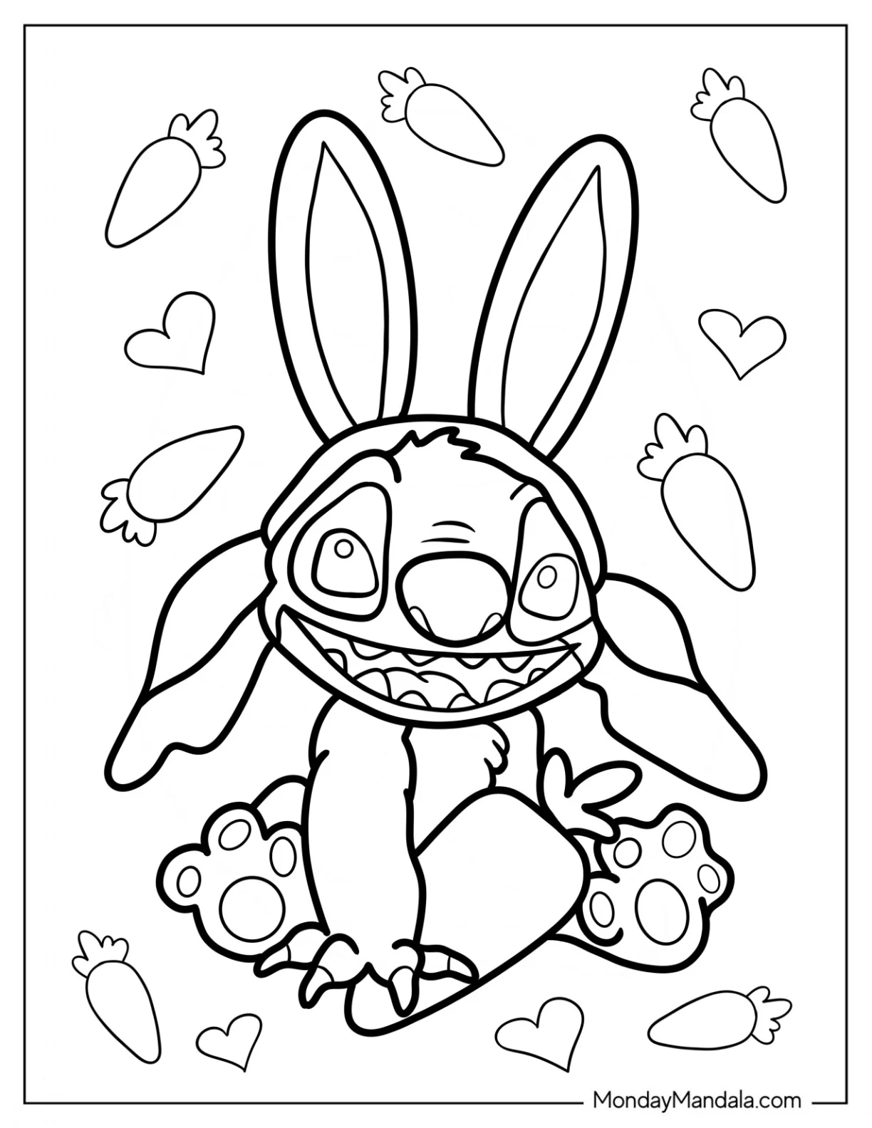 Easter Bunny Coloring Page Of Stitch Wearing Bunny Ears coloring page