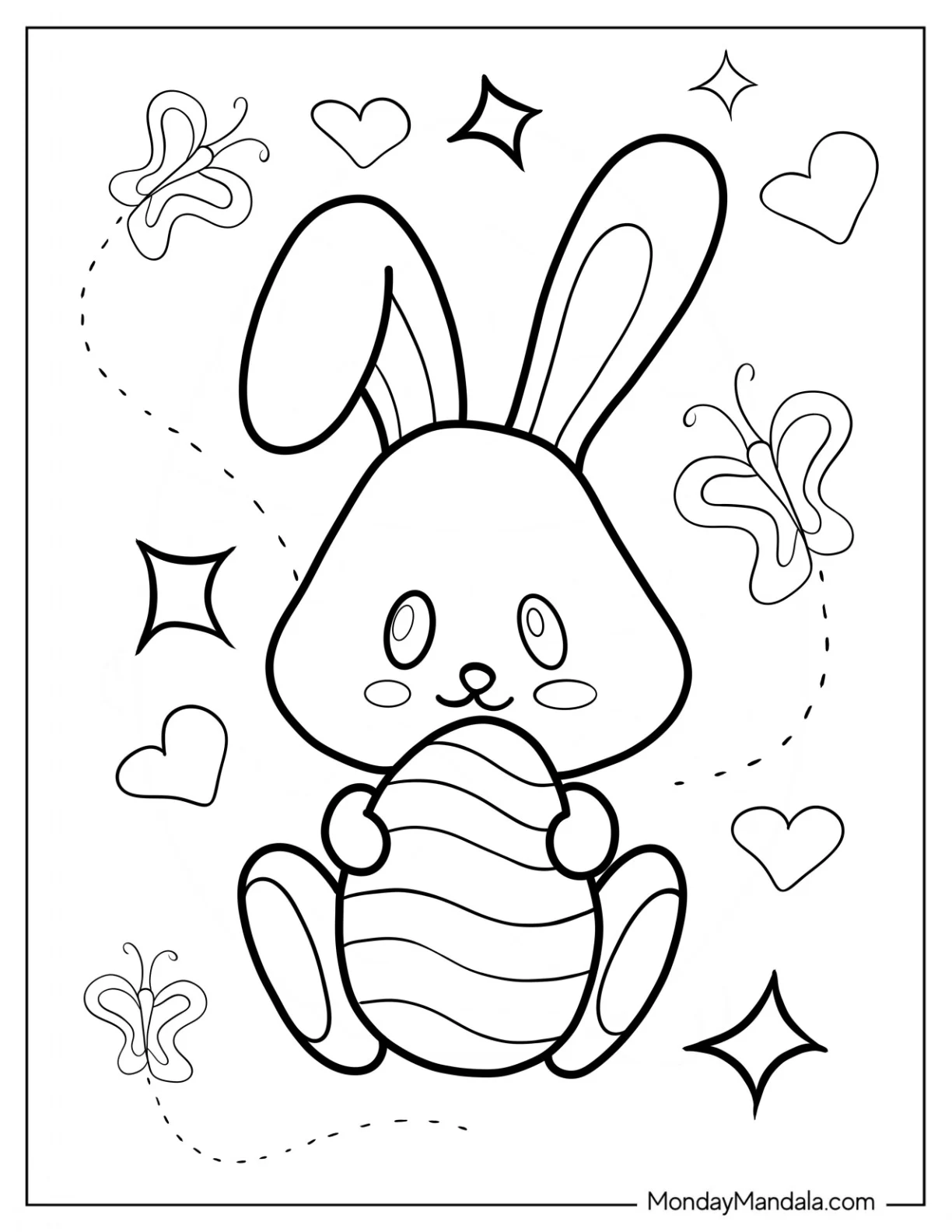 Easy Easter Bunny Coloring Page With Egg And Butterfly coloring page