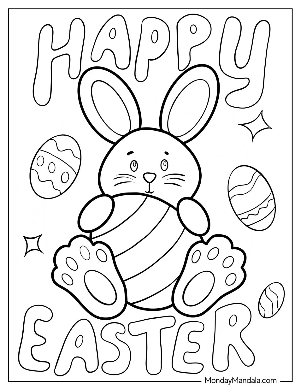 Happy Easter Bunny Coloring Page Hugging Egg coloring page
