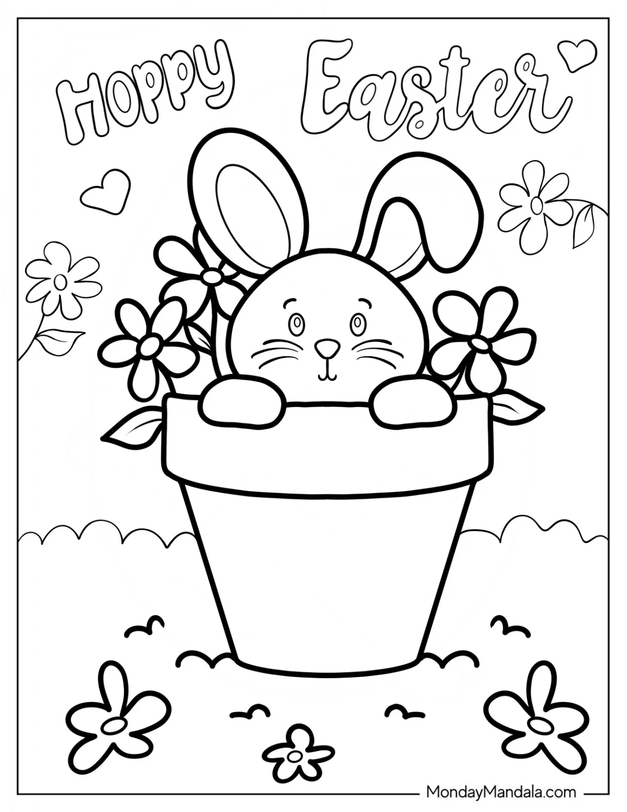 Hoppy Easter Bunny Coloring Page Inside Flower Pot coloring page