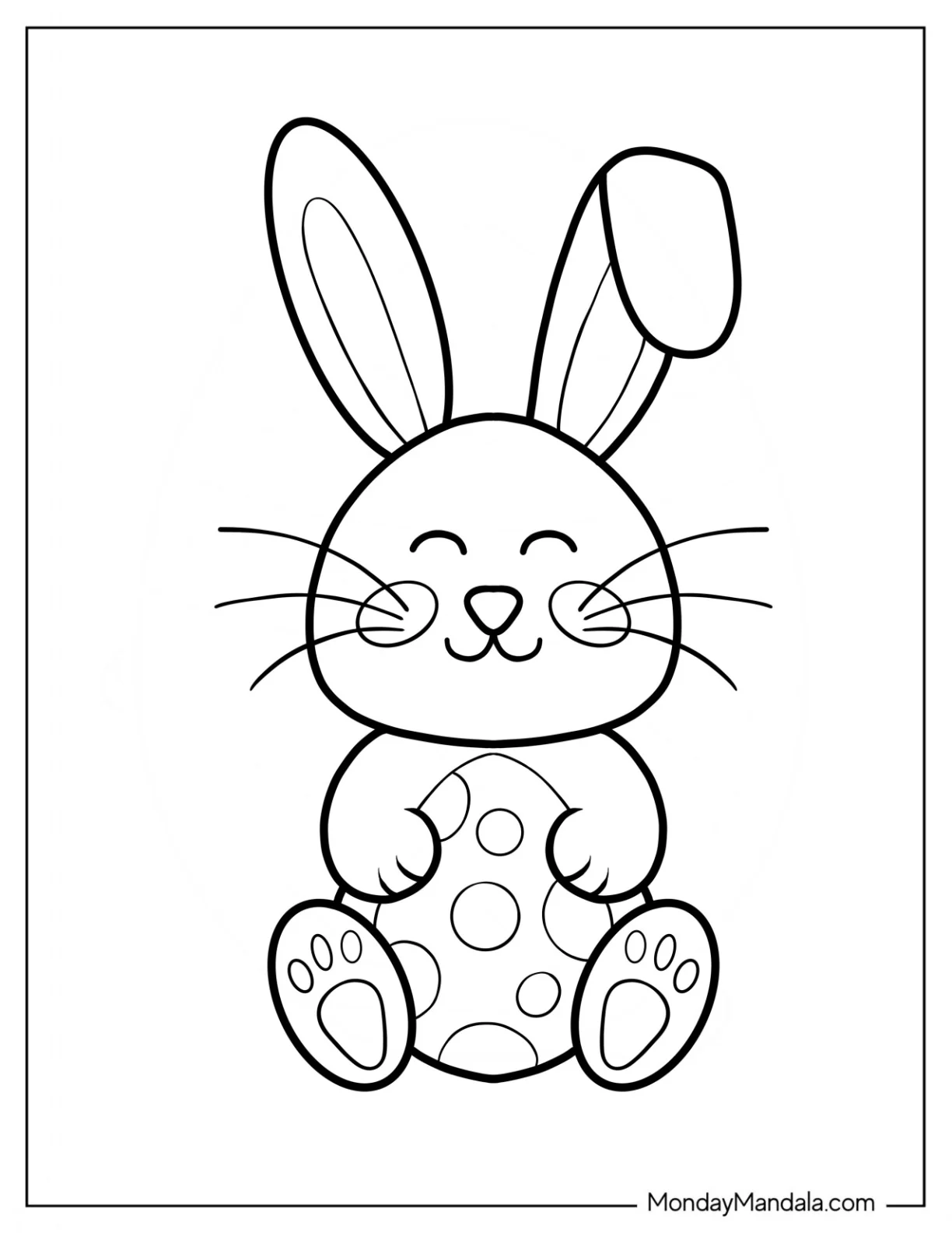 Smiling Easter Bunny Coloring Page Embracing Polka Dot Egg For Preschoolers coloring page — printable line art