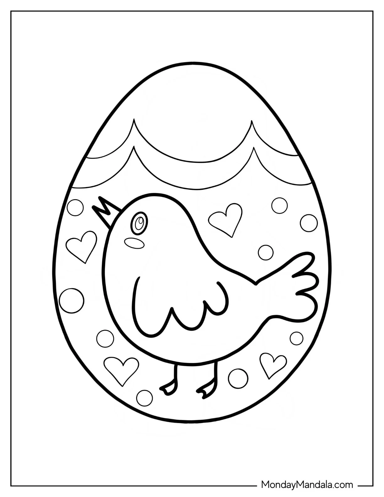 Bird And Polka Dots Easter Egg Design coloring page — printable line art