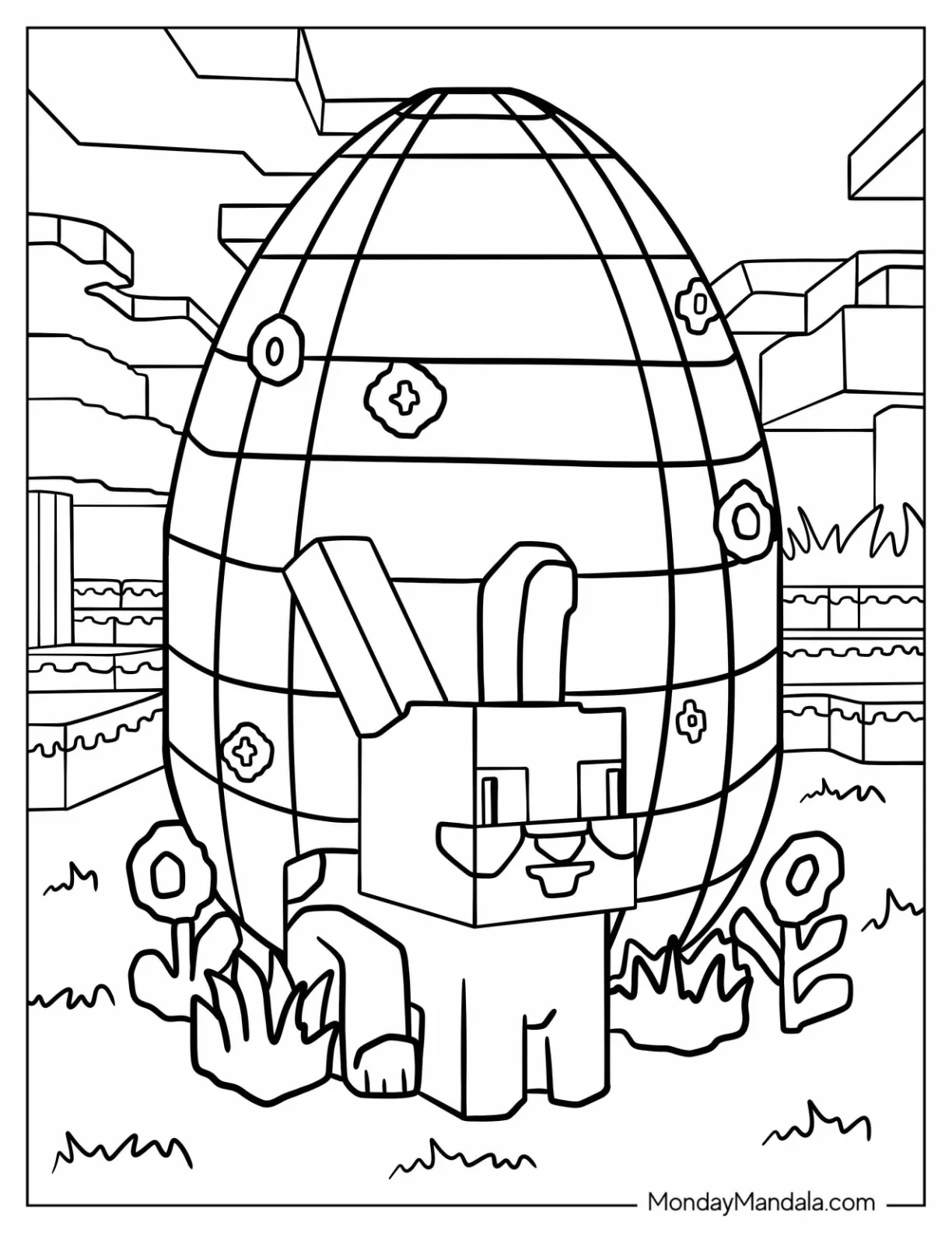 Block Bunny with Minecraft Easter Egg Coloring Page coloring page — printable line art