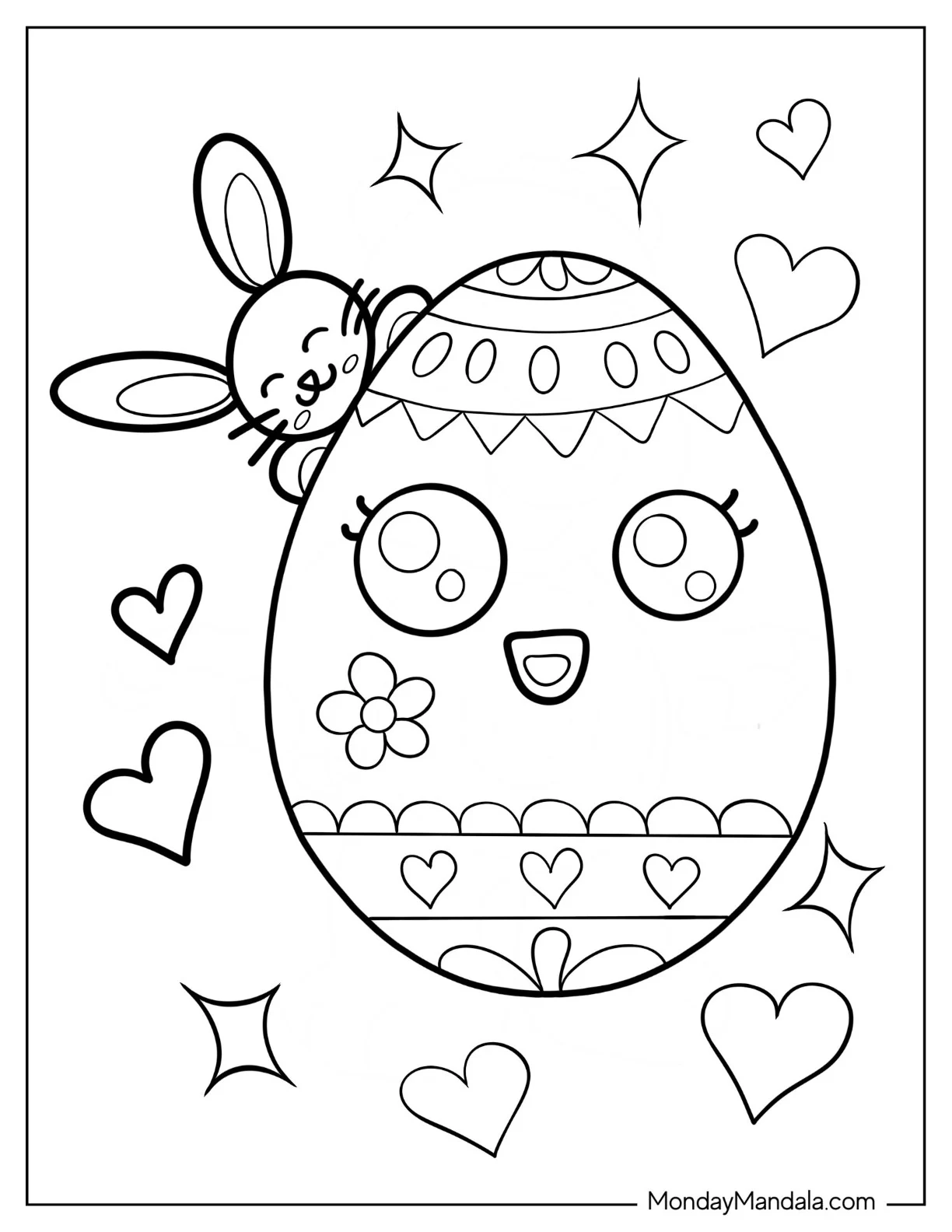 Cartoon Easter Egg With Tiny Bunny On Top coloring page