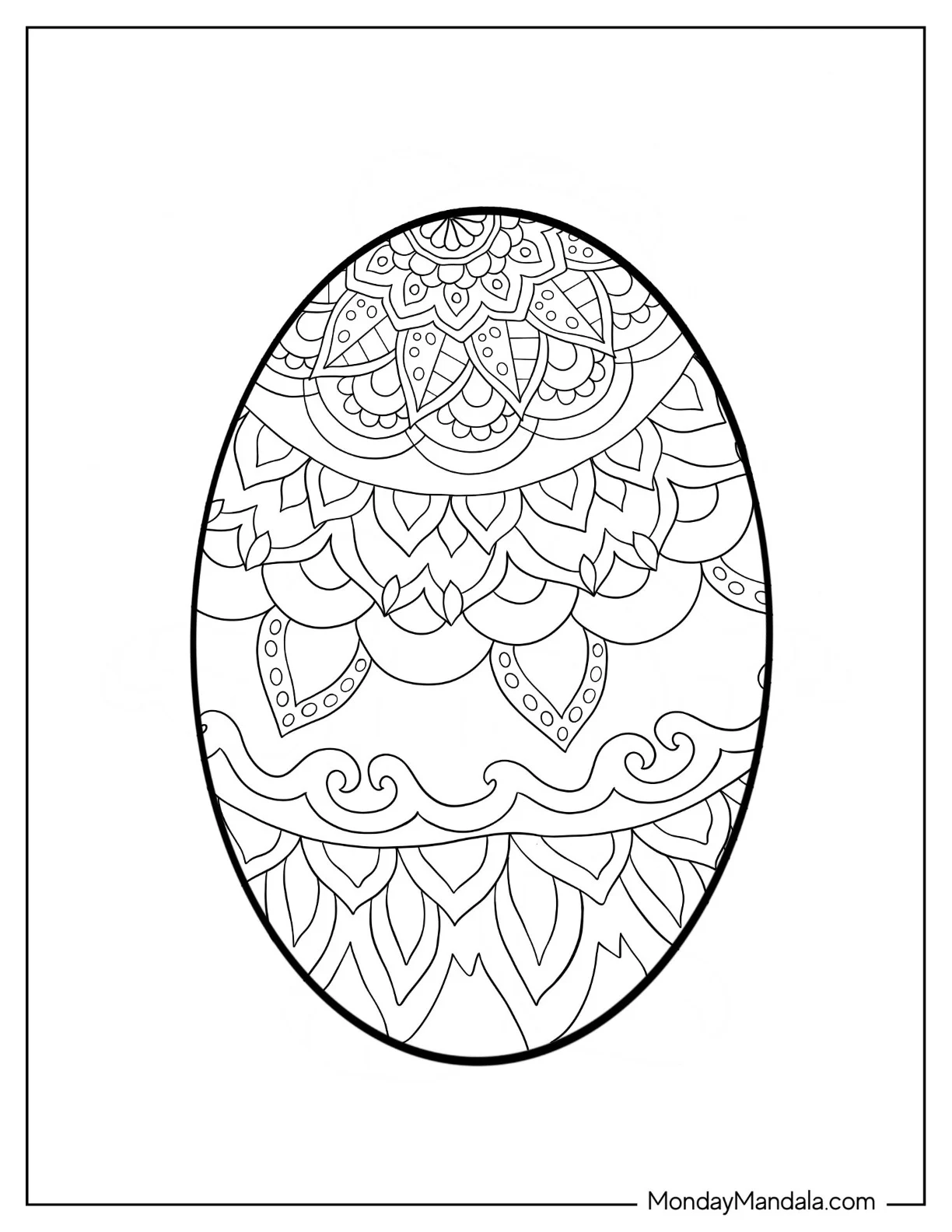 Easter Egg Flower Mandala Design coloring page — printable line art