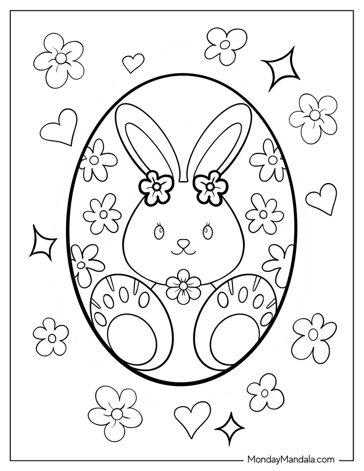 Easter Egg With Bunny And Flower Design coloring page
