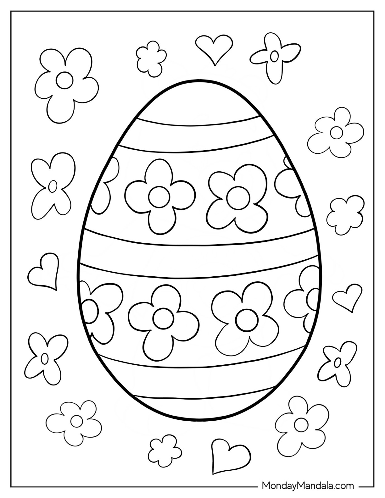 Easter Egg With Stripes And Flowers Coloring Sheet coloring page