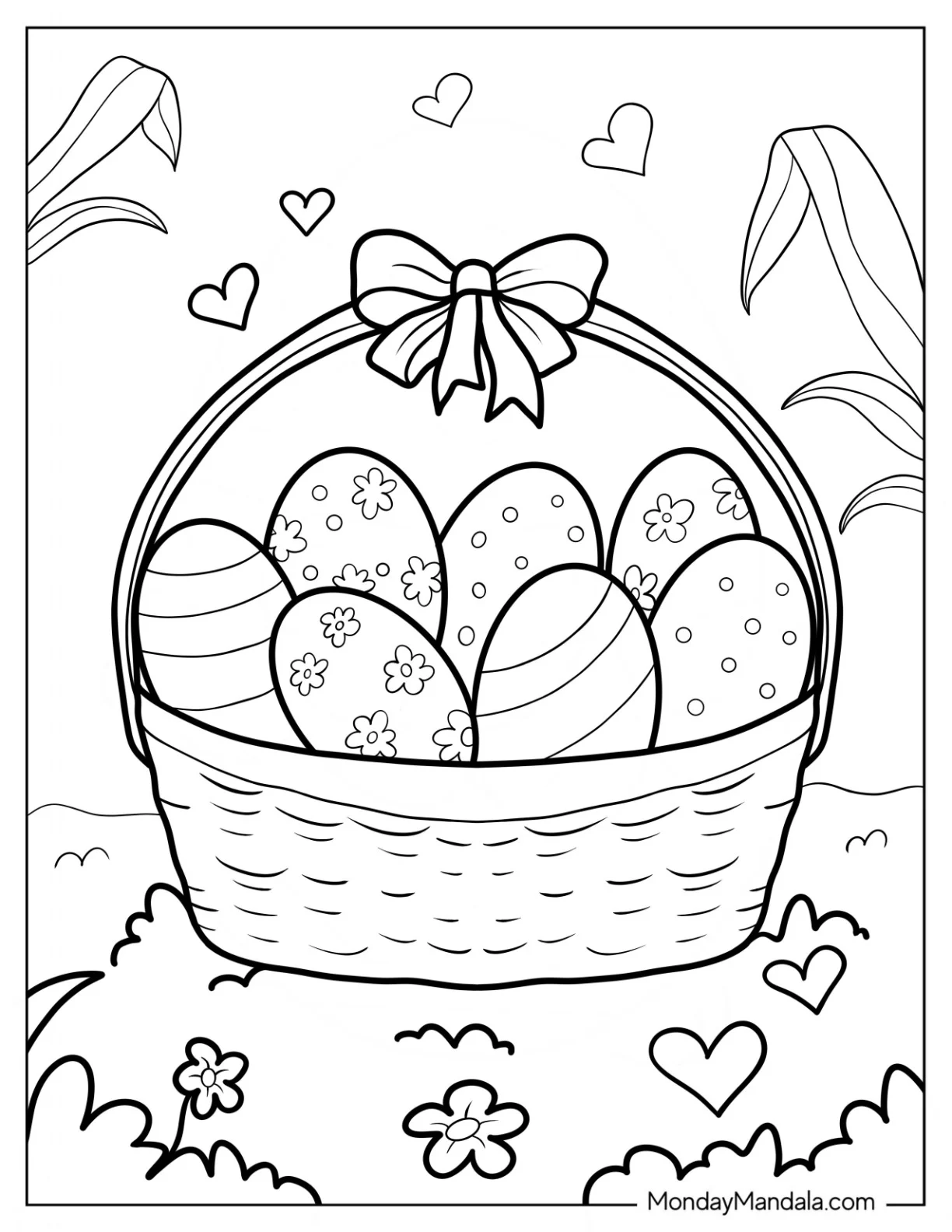 Easter Eggs In A Basket Coloring Page coloring page