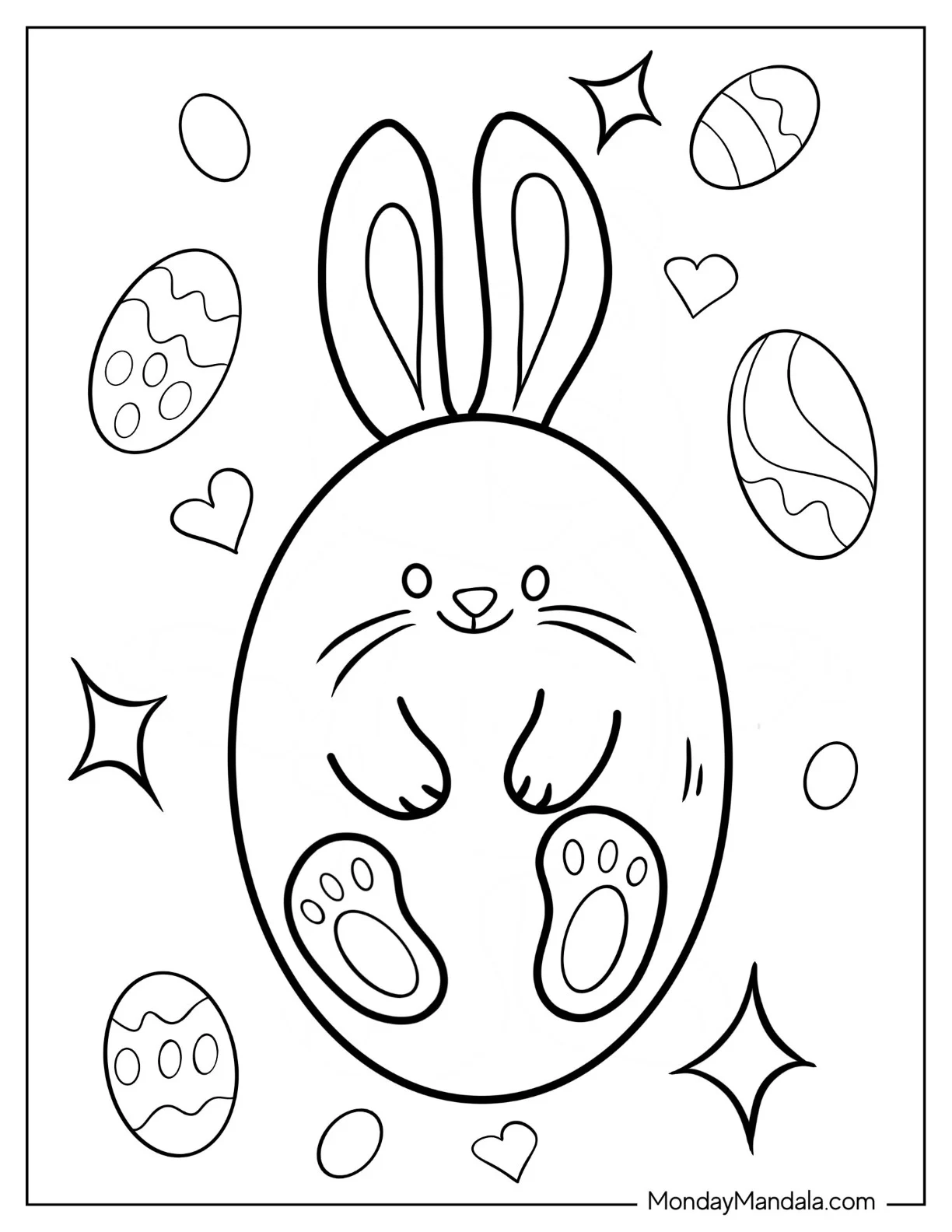Easy Kawaii Bunny Easter Egg Coloring Page For Preschoolers coloring page