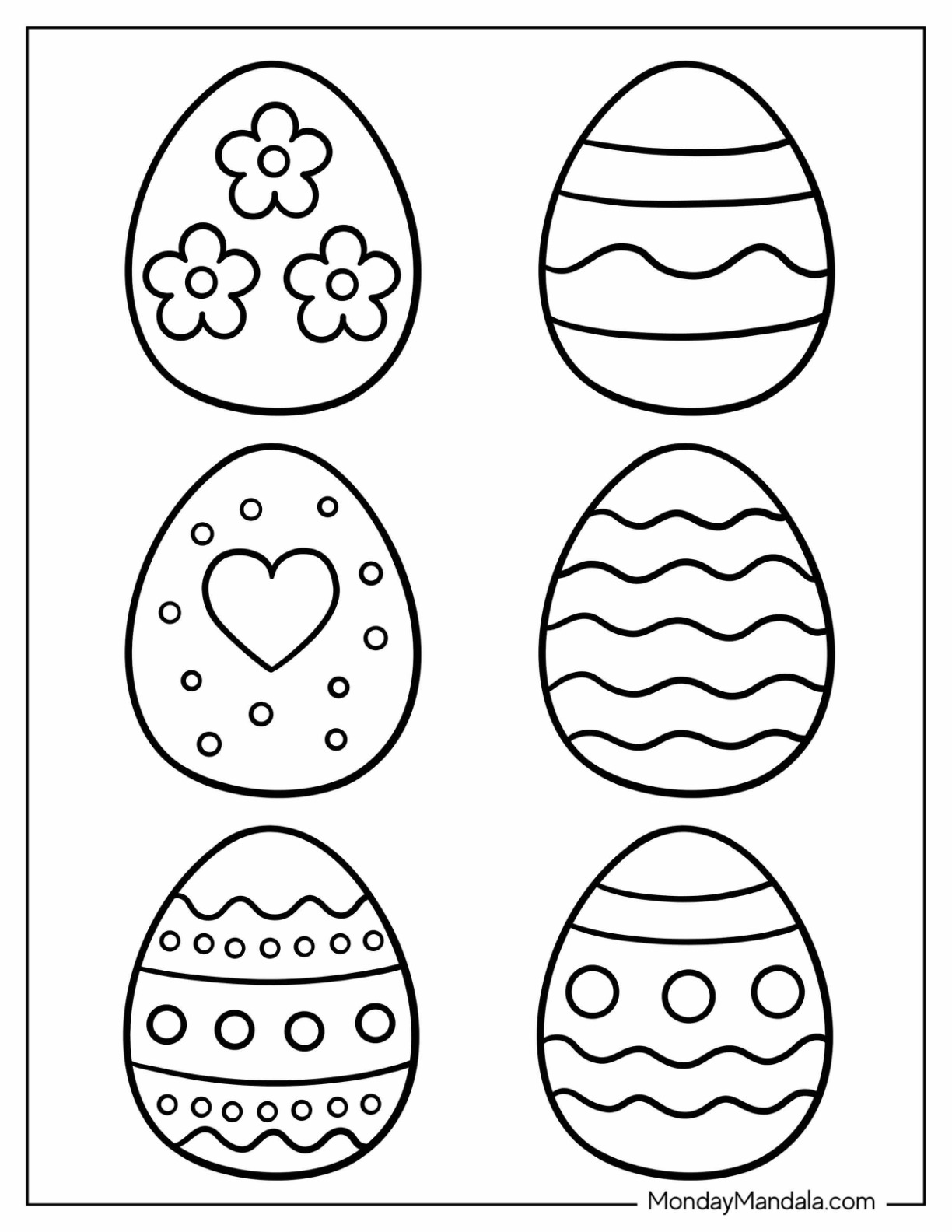 Easy Six Easter Eggs Coloring Page For Preschoolers coloring page — printable line art