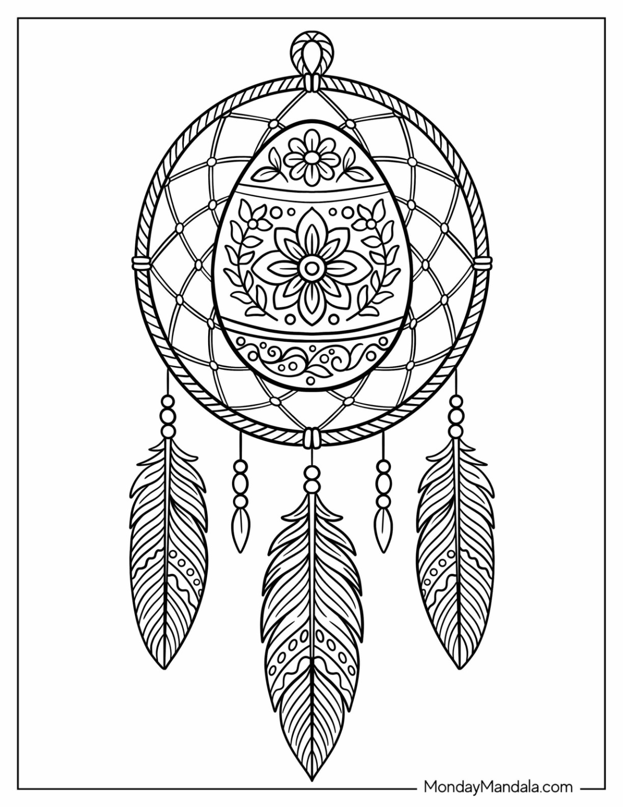 Floral Easter Egg Coloring Page Dreamcatcher coloring page