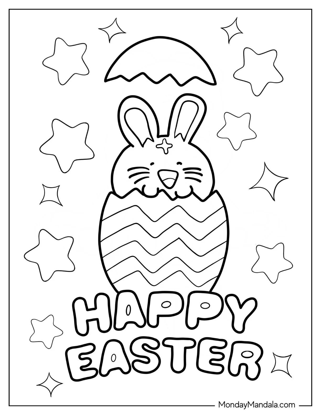 Happy Easter Bunny Popping Out Of Egg Coloring Page coloring page — printable line art