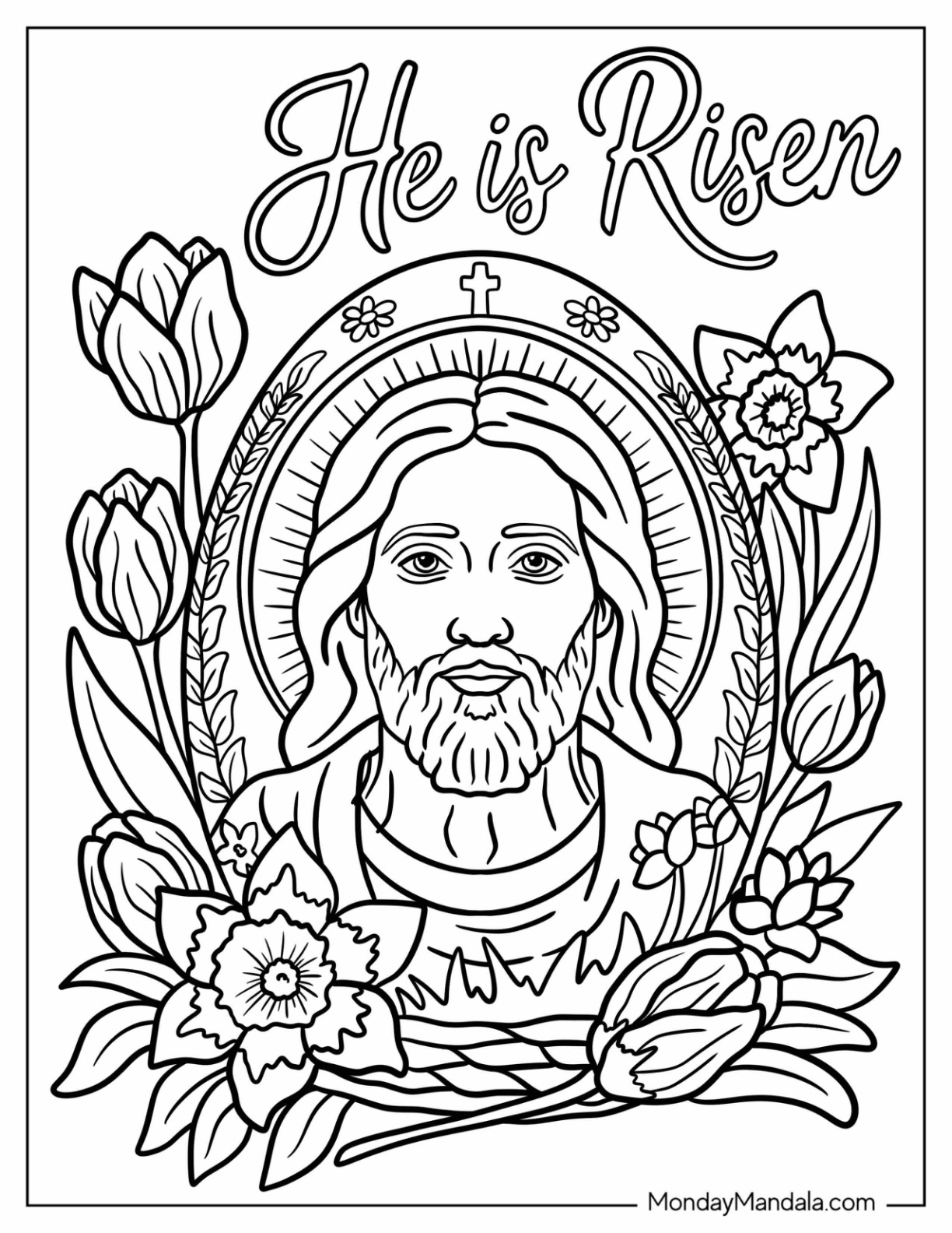 He Is Risen Jesus Easter Egg Coloring Page coloring page — printable line art