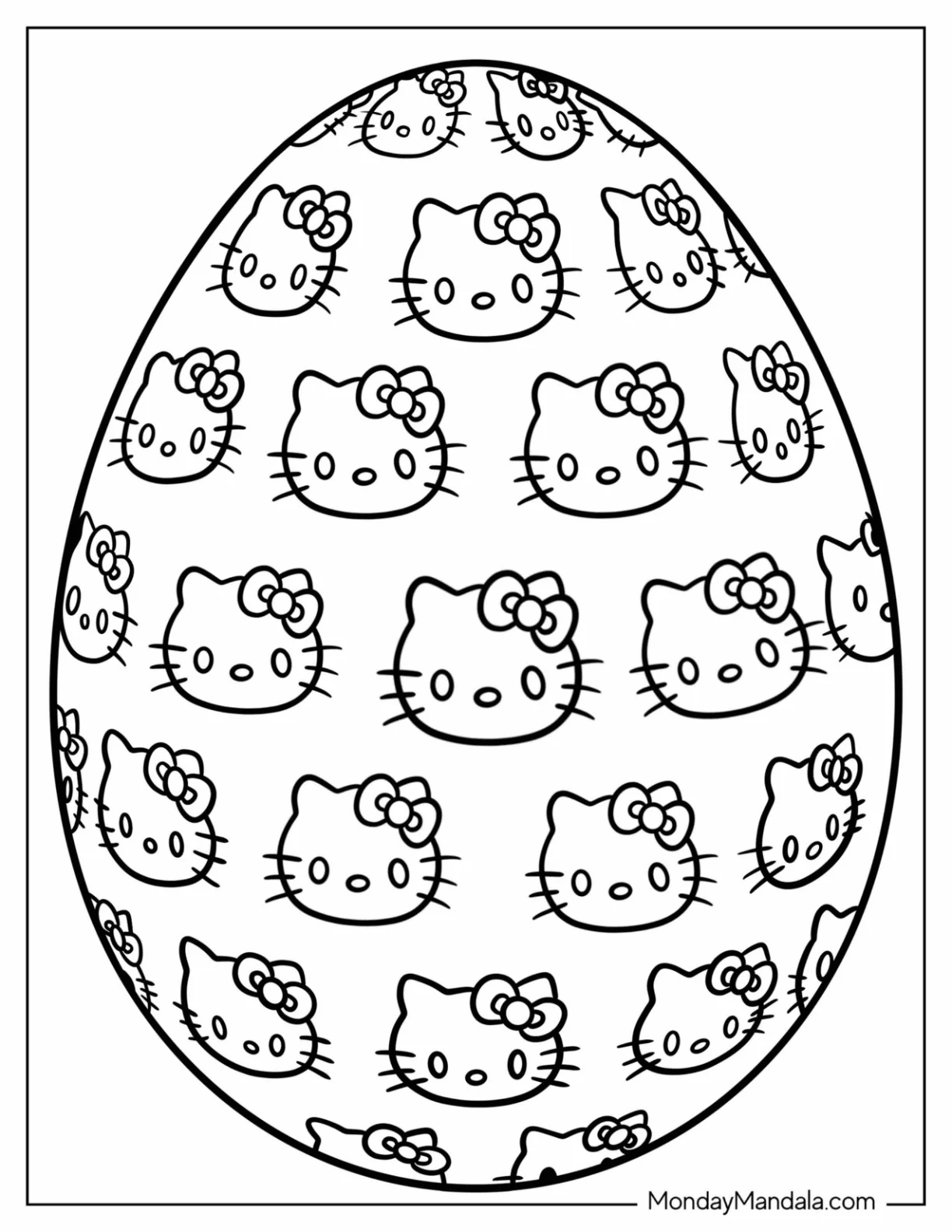Hello Kitty Design Easter Egg Coloring Page coloring page — printable line art