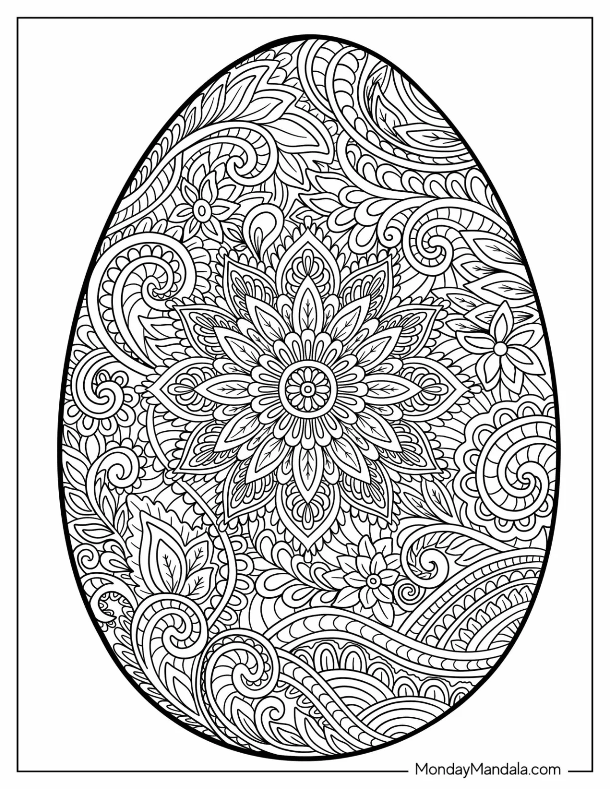 Intricate Flower Mandala Easter Egg Coloring Page For Adults coloring page — printable line art