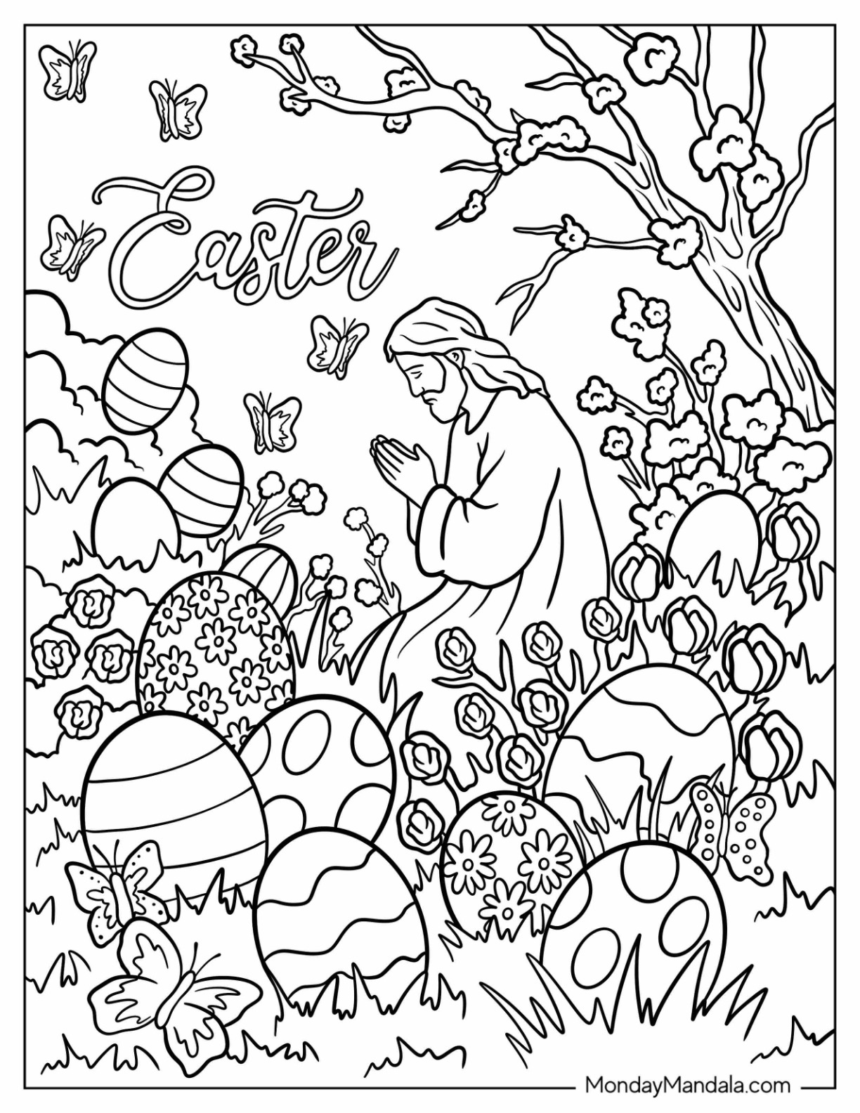 Jesus Praying In Garden With Easter Egg Coloring Page coloring page — printable line art