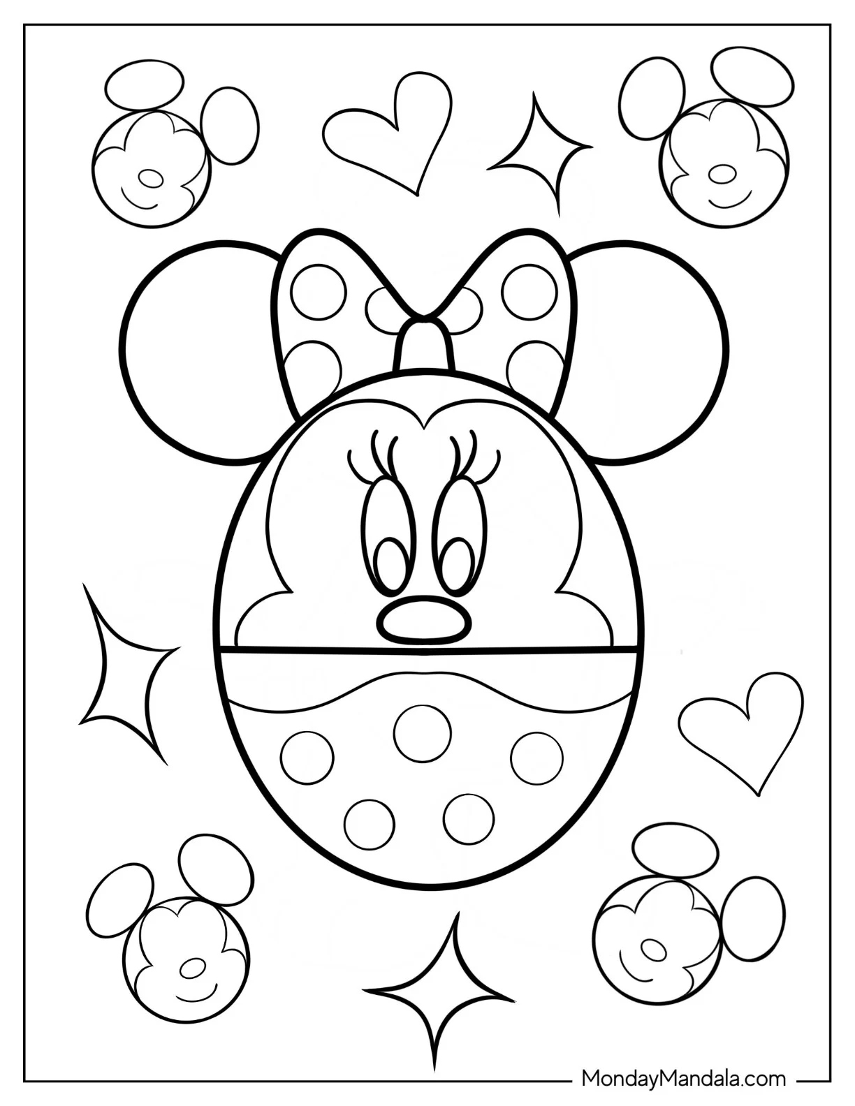 Minnie Mouse Easter Egg coloring page — printable line art