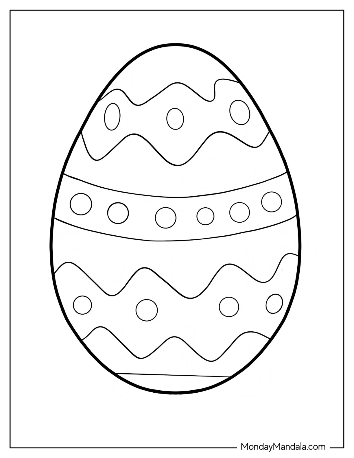 Polka Dots And Curvy Lines Easter Egg Design For Preschoolers coloring page — printable line art