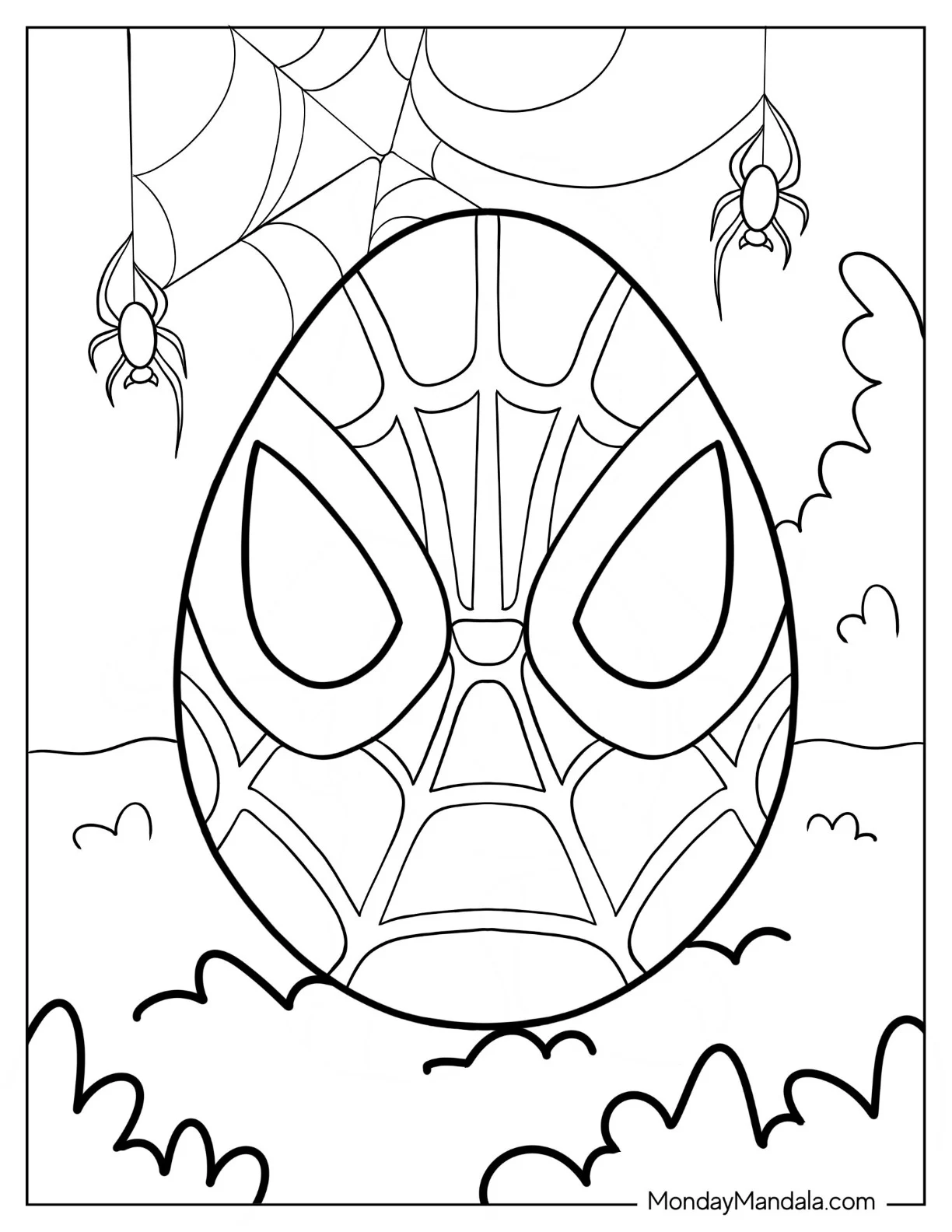 Spider Man Easter Egg With Web In Background Coloring Sheet coloring page
