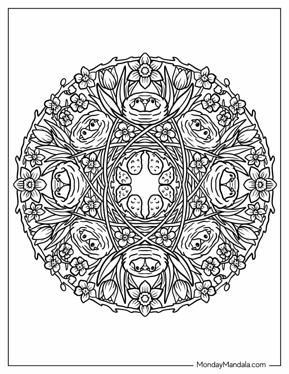 Easter Mandala Coloring Page of Birds and Nests coloring page