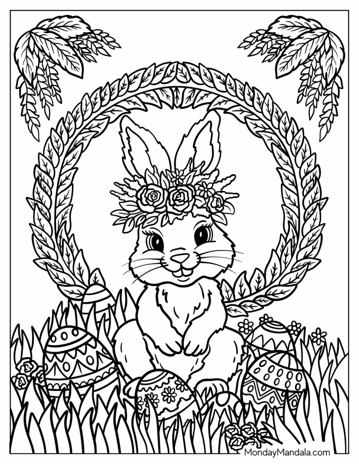 Easter Mandala Coloring Page of Bunny and Decorated Eggs coloring page