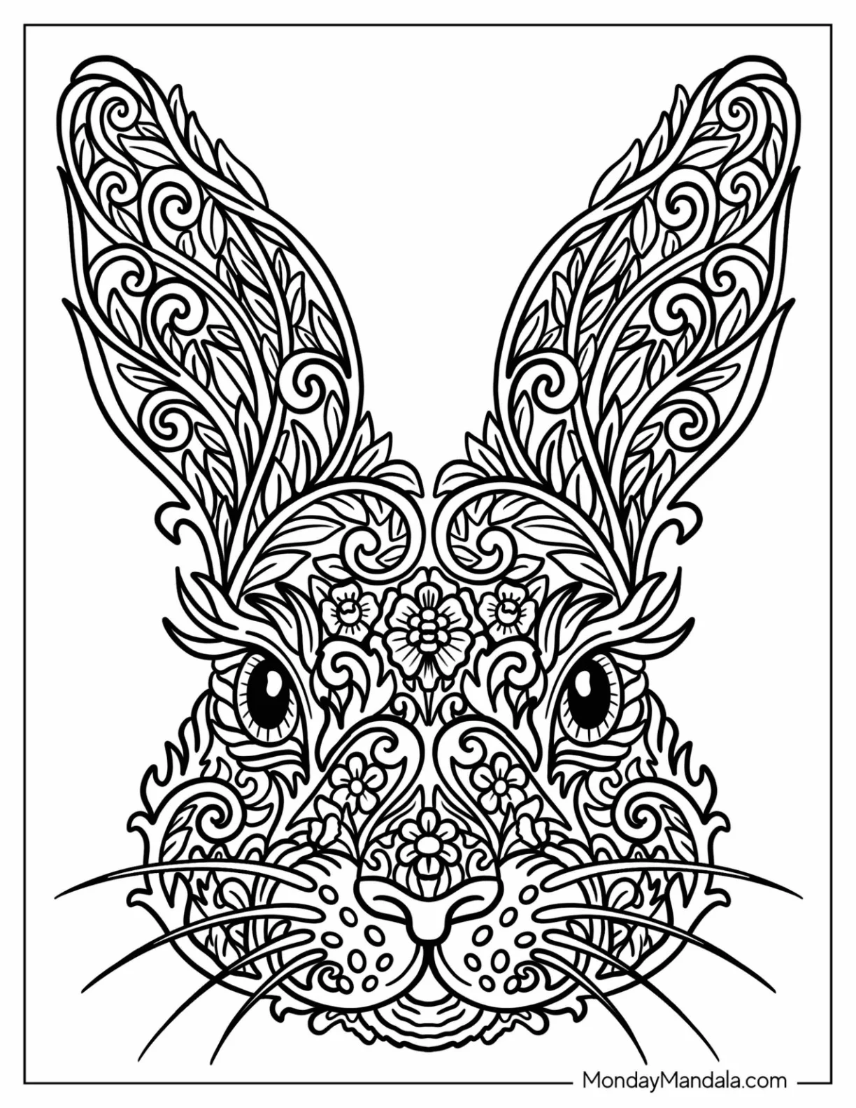 Easter Mandala Coloring Page of Floral Filigree Easter Bunny Face coloring page