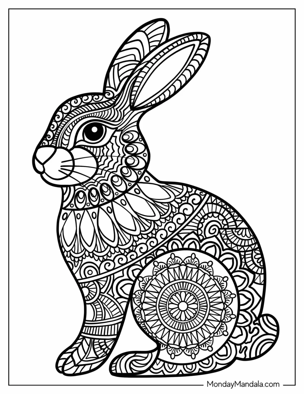 Easter Mandala Coloring Page of Intricate Bunny Mandala with Ornate Patterns coloring page
