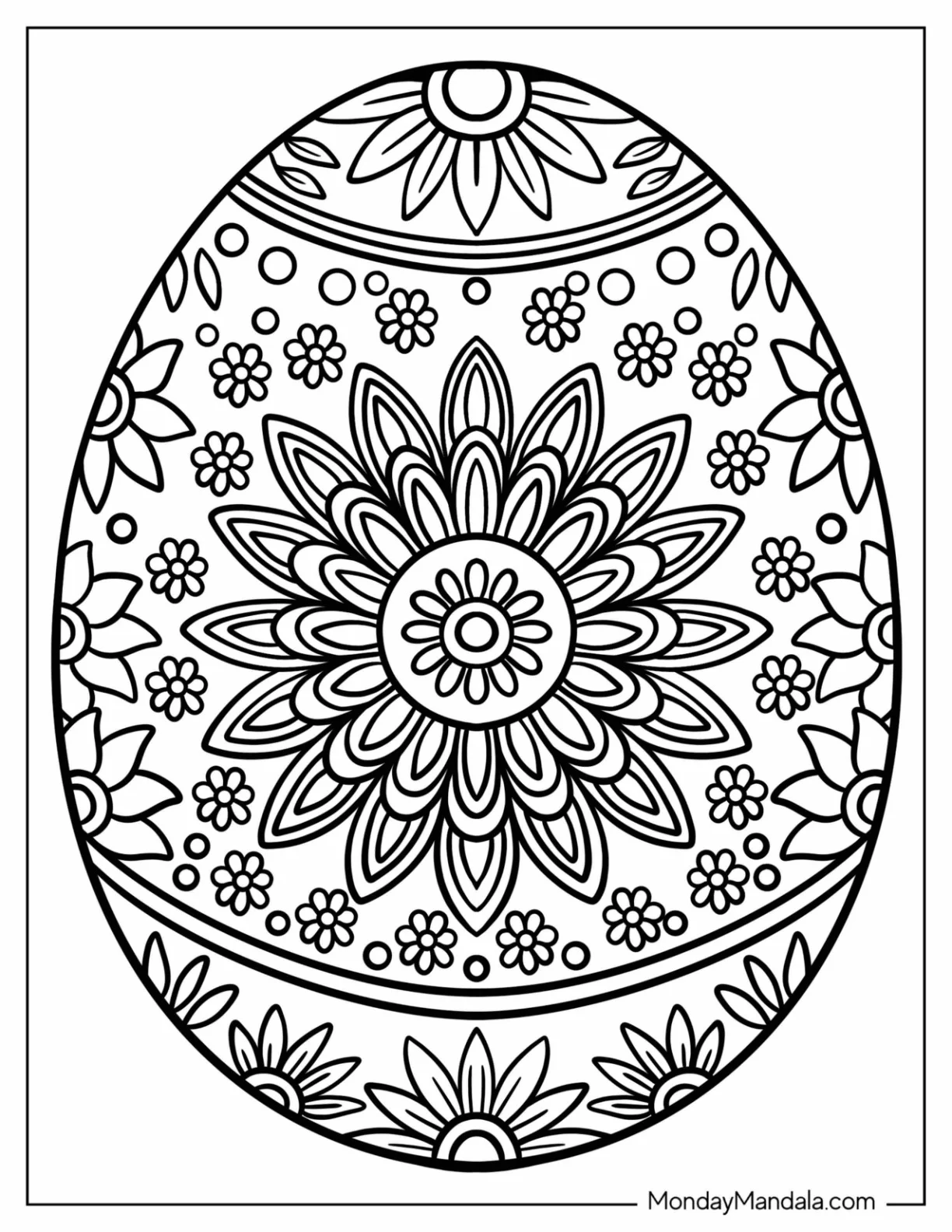 Easter Mandala Coloring Page of Pretty Easter Mandala on Egg coloring page — printable line art