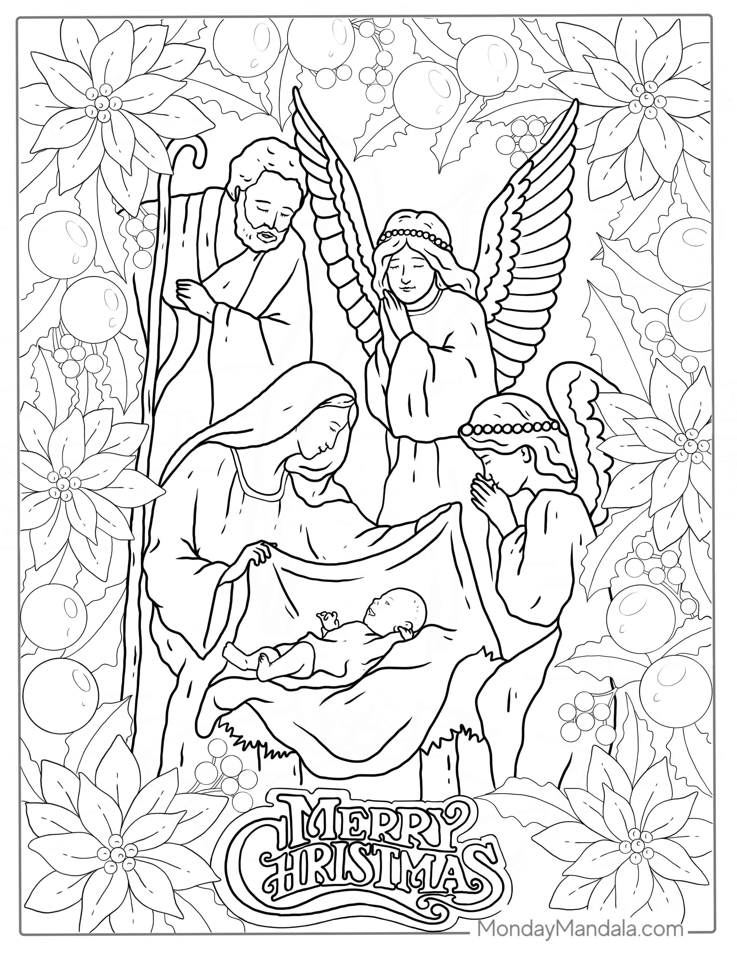 Birth Of Jesus Merry Christmas Coloring Page coloring page — printable line art