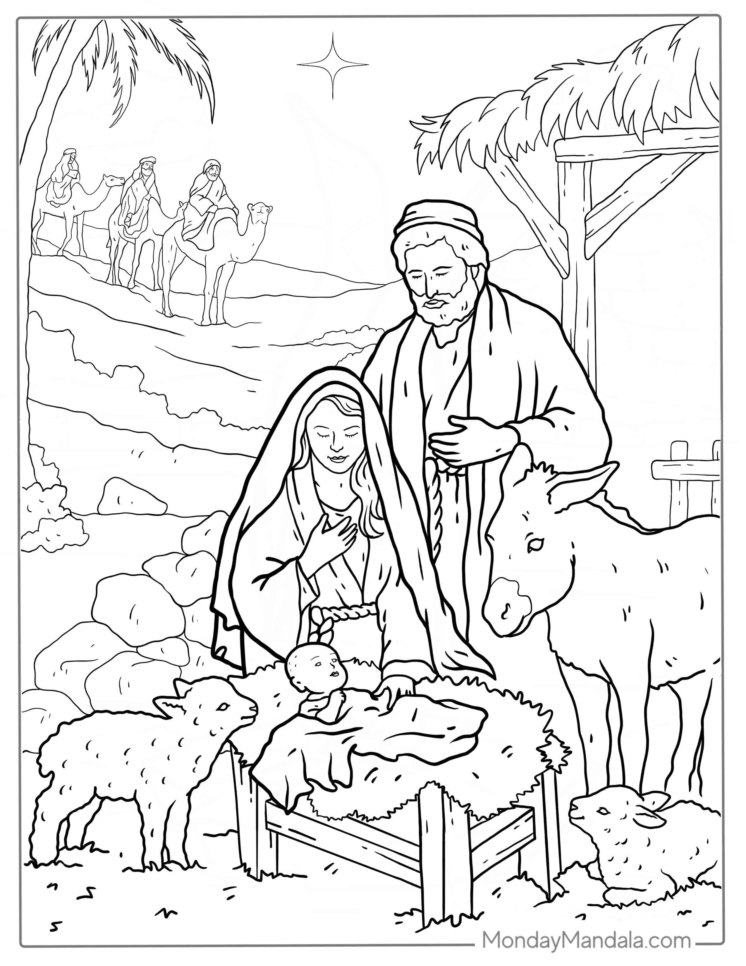Birth Of Jesus With Virgin Mary Coloring Page coloring page