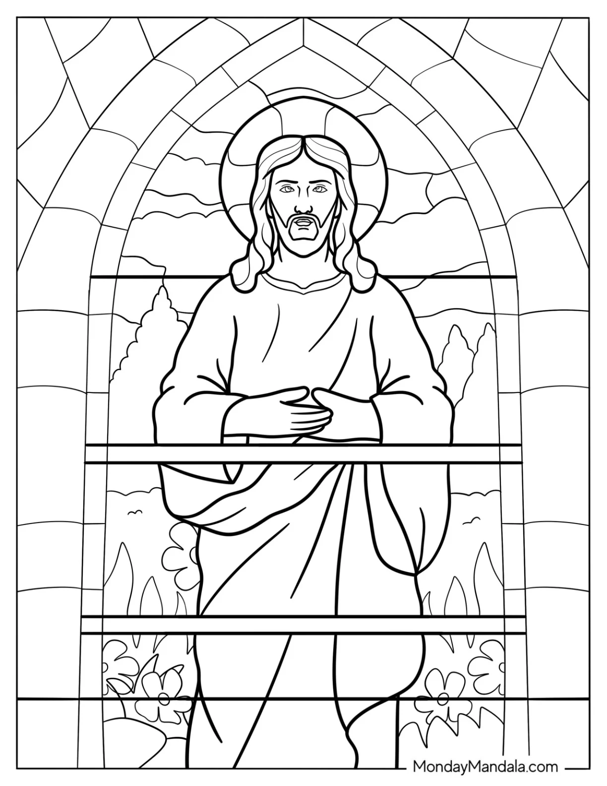 Detailed Jesus Coloring Pages Stained Glass coloring page — printable line art