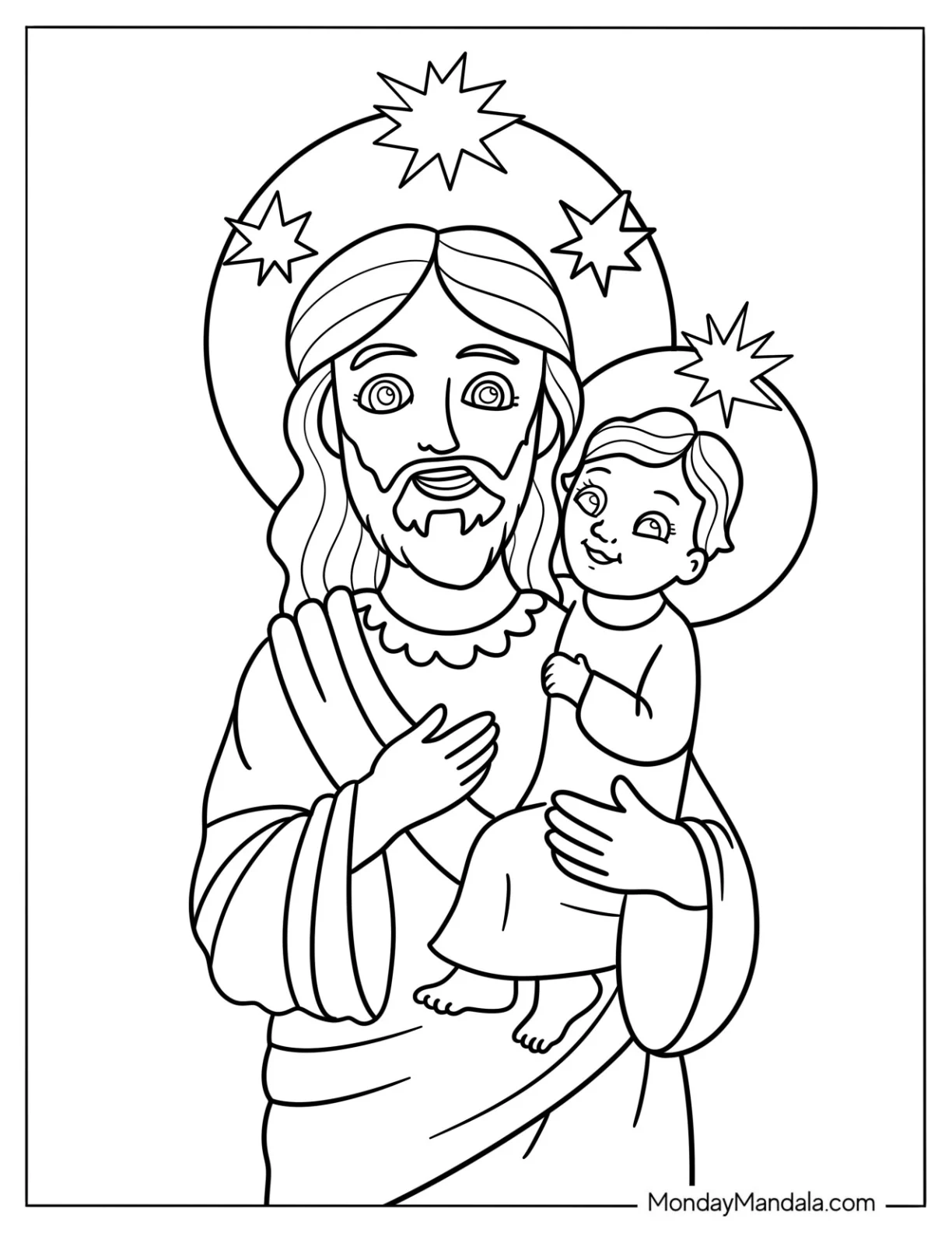 Holy Jesus Coloring Page With A Halo Carrying A Little Boy coloring page