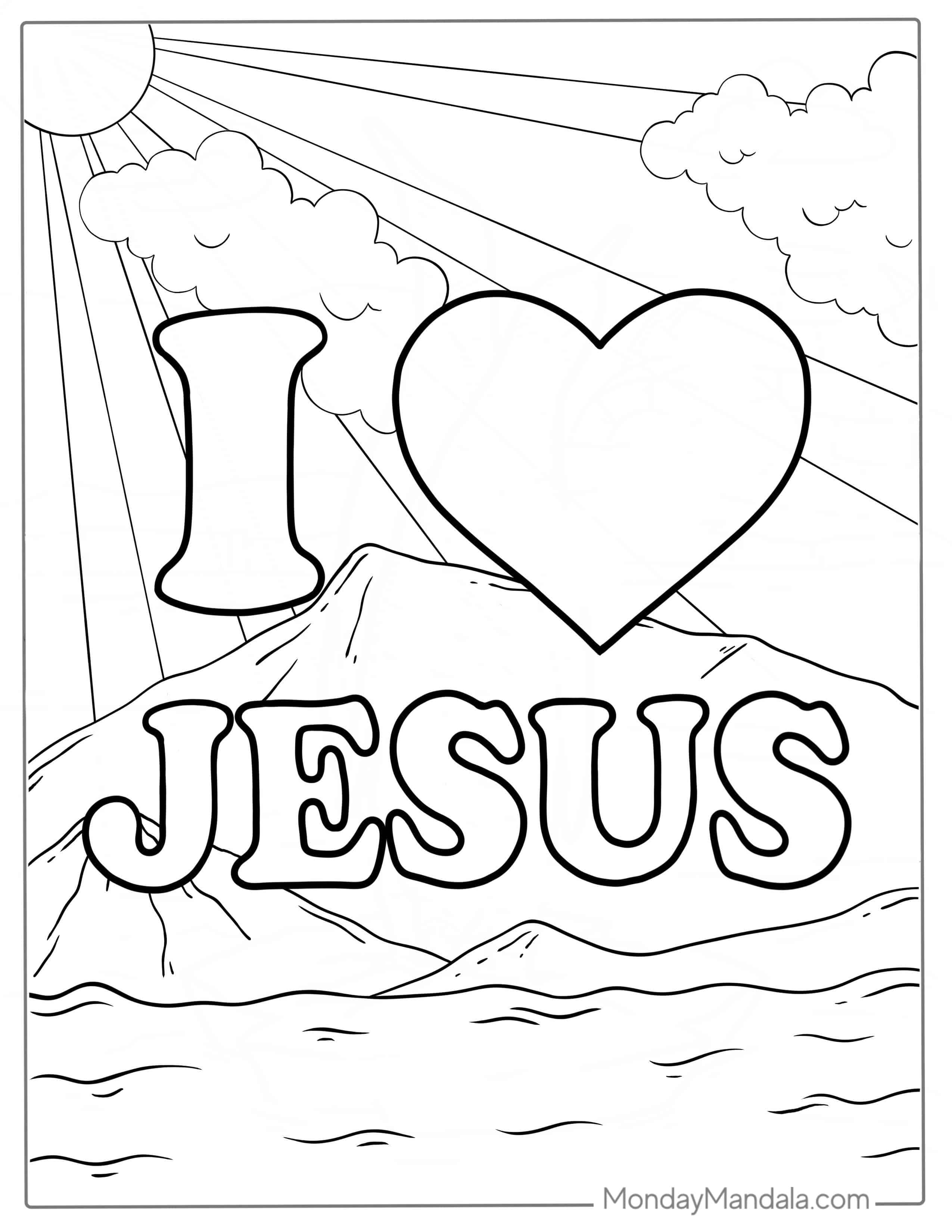 I Love Jesus Coloring Page For Sunday School coloring page