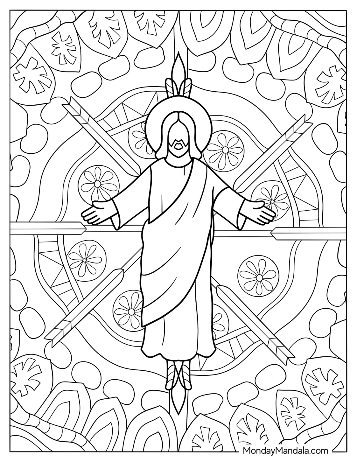 Jesus Coloring Page At The Center Of A Mandala coloring page