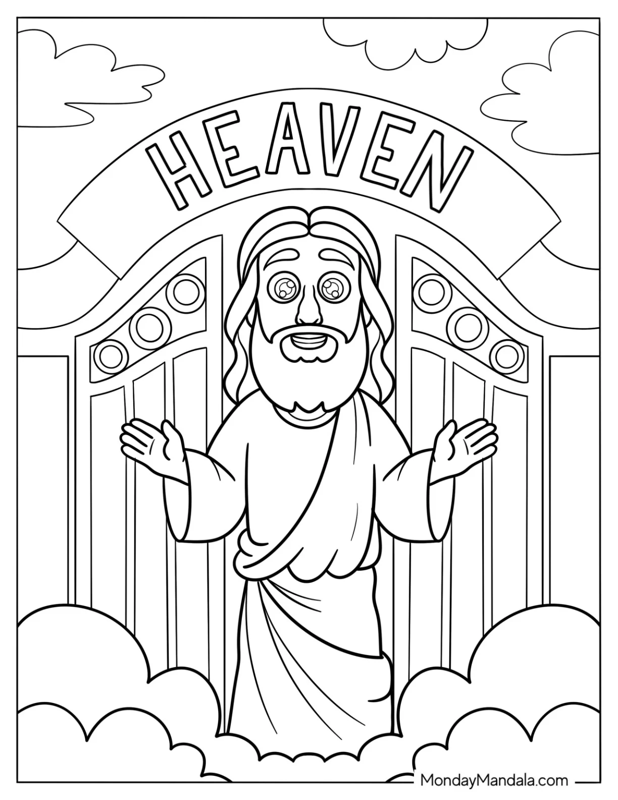Jesus Coloring Page At The Pearly Gates coloring page — printable line art
