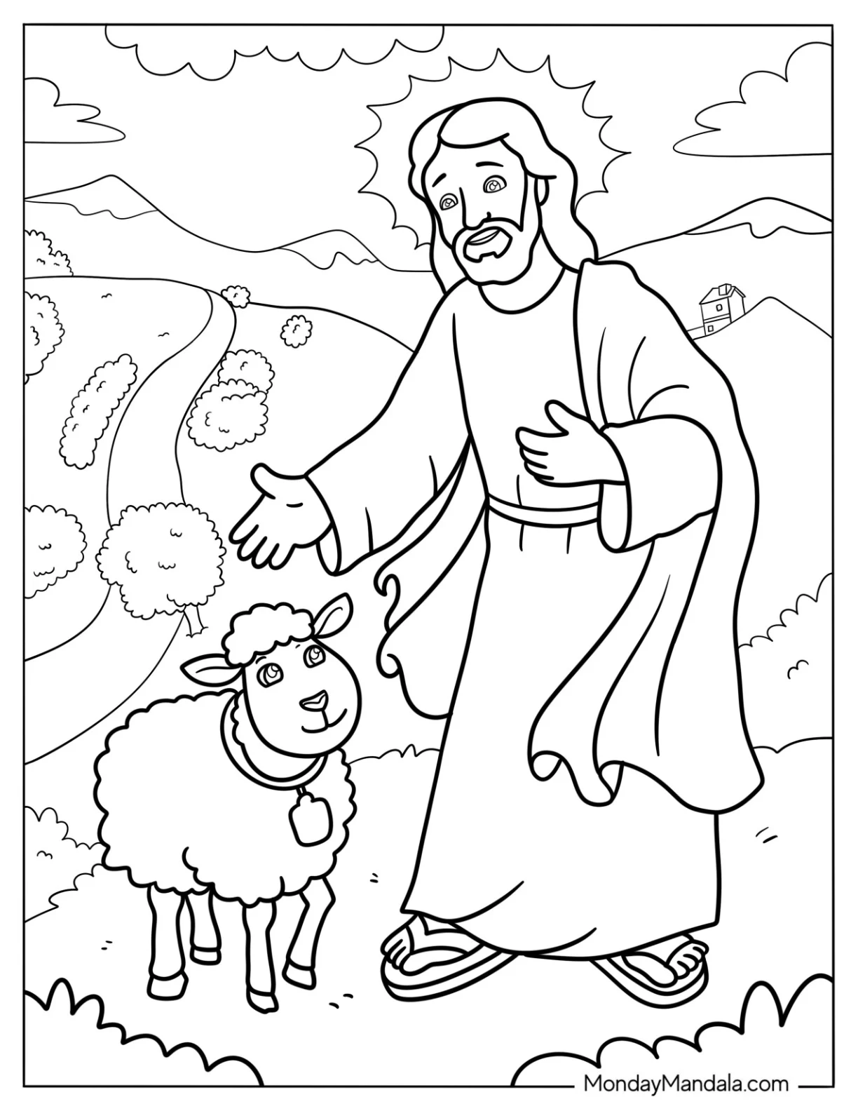 Jesus Coloring Page Finding The Missing Lamb For Kids coloring page