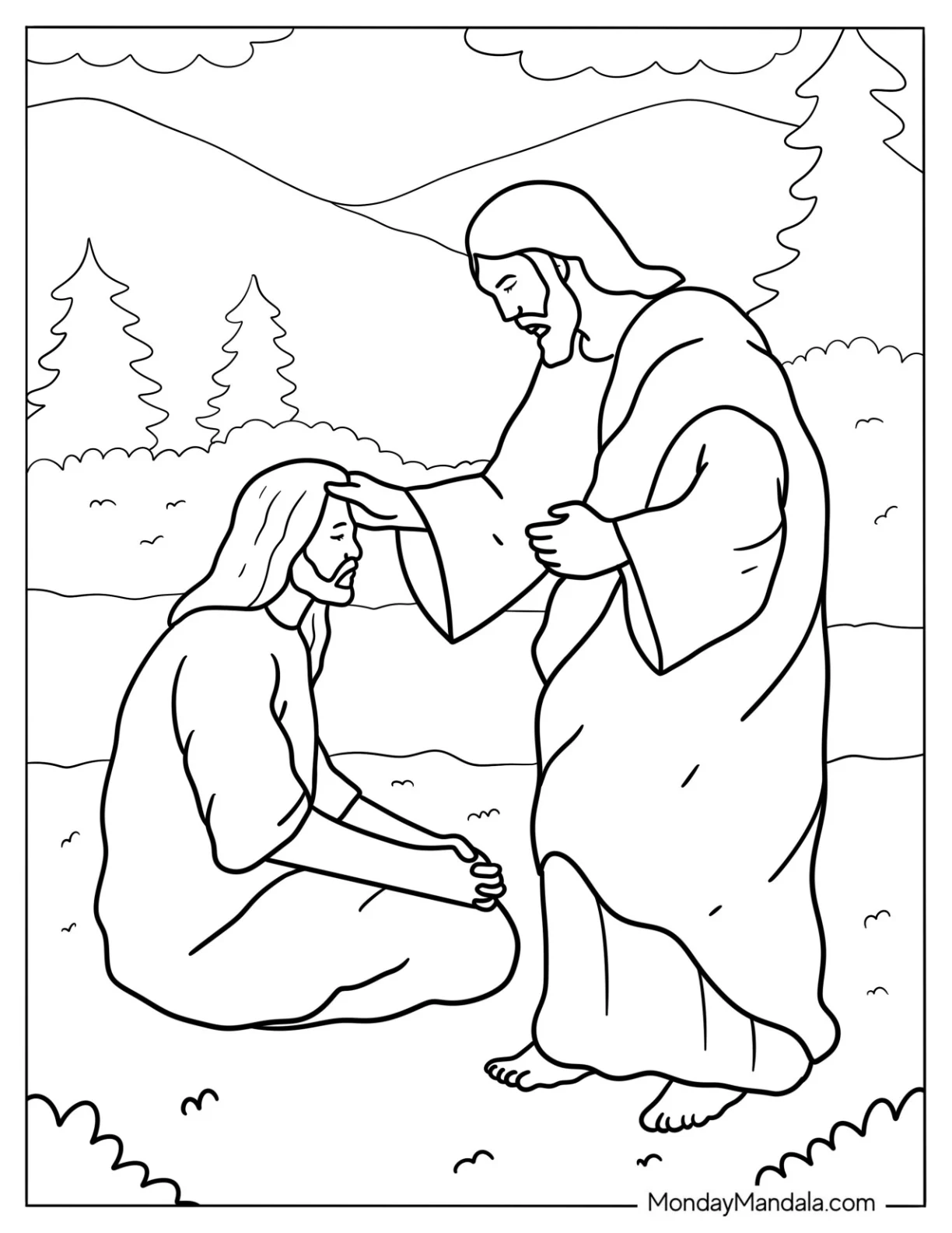 Jesus Coloring Page Healing The Sick On The Side Of The Road coloring page — printable line art
