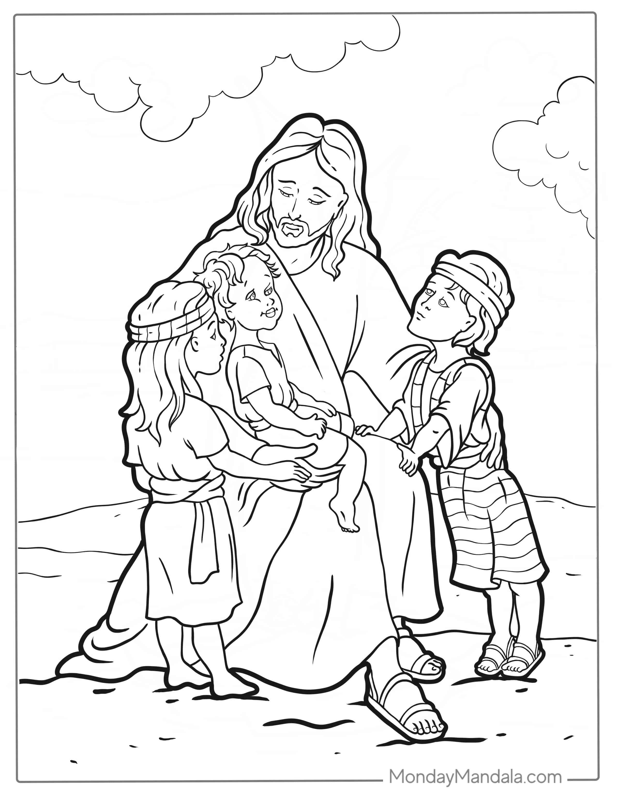 Jesus Comforting Children Coloring Sheet coloring page