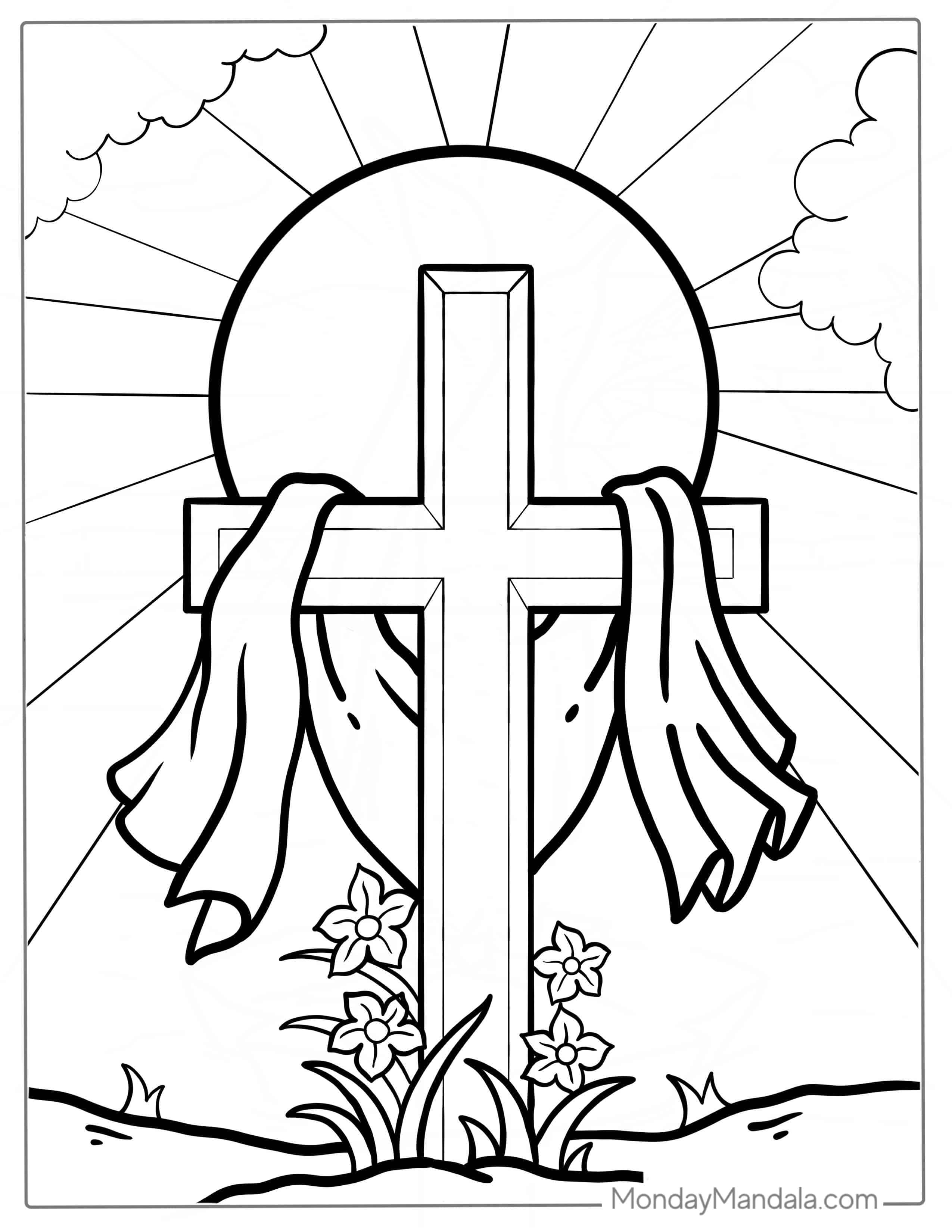Jesus Easter Cross Coloring Sheet coloring page — printable line art