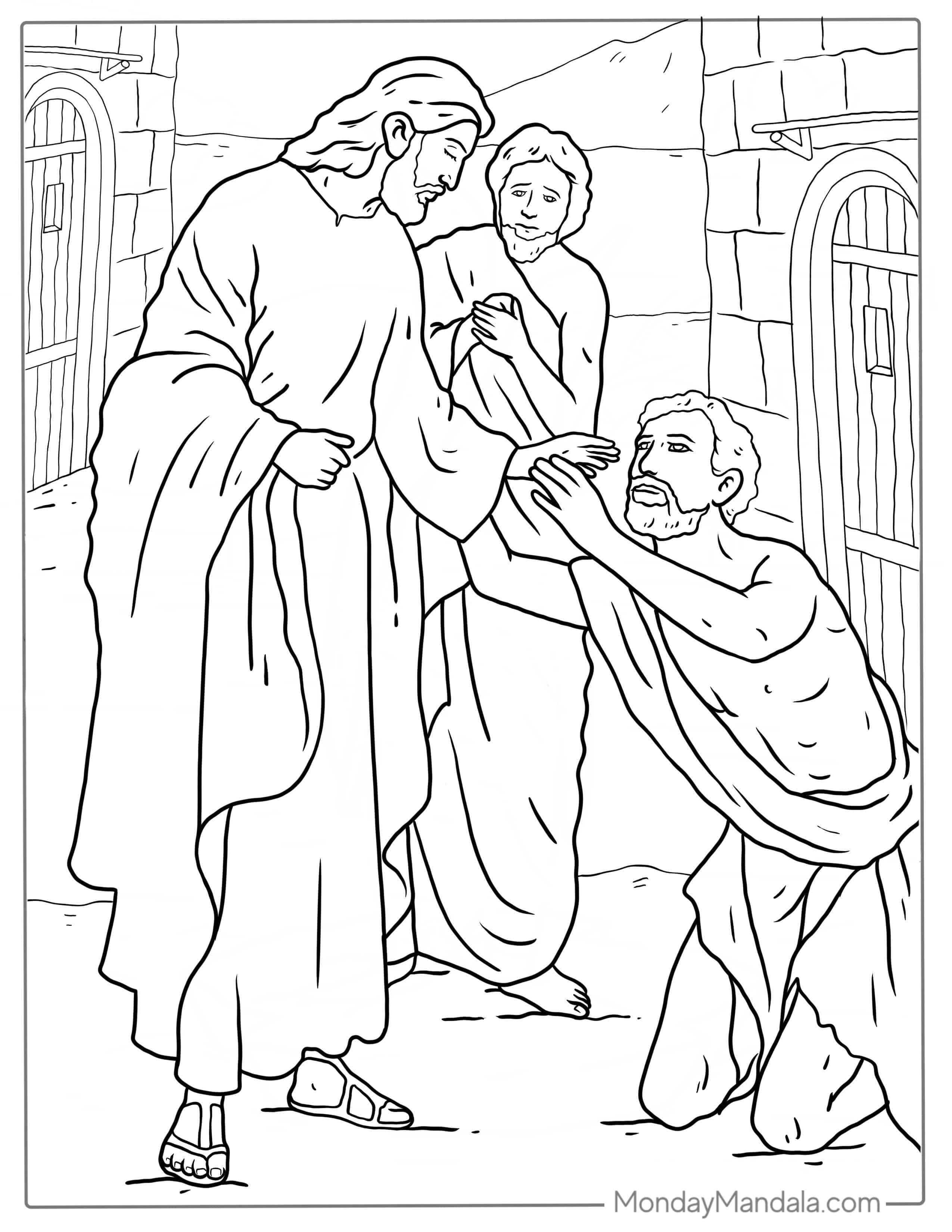 Jesus Restoring Sign Miracle Coloring Page coloring page — printable line art