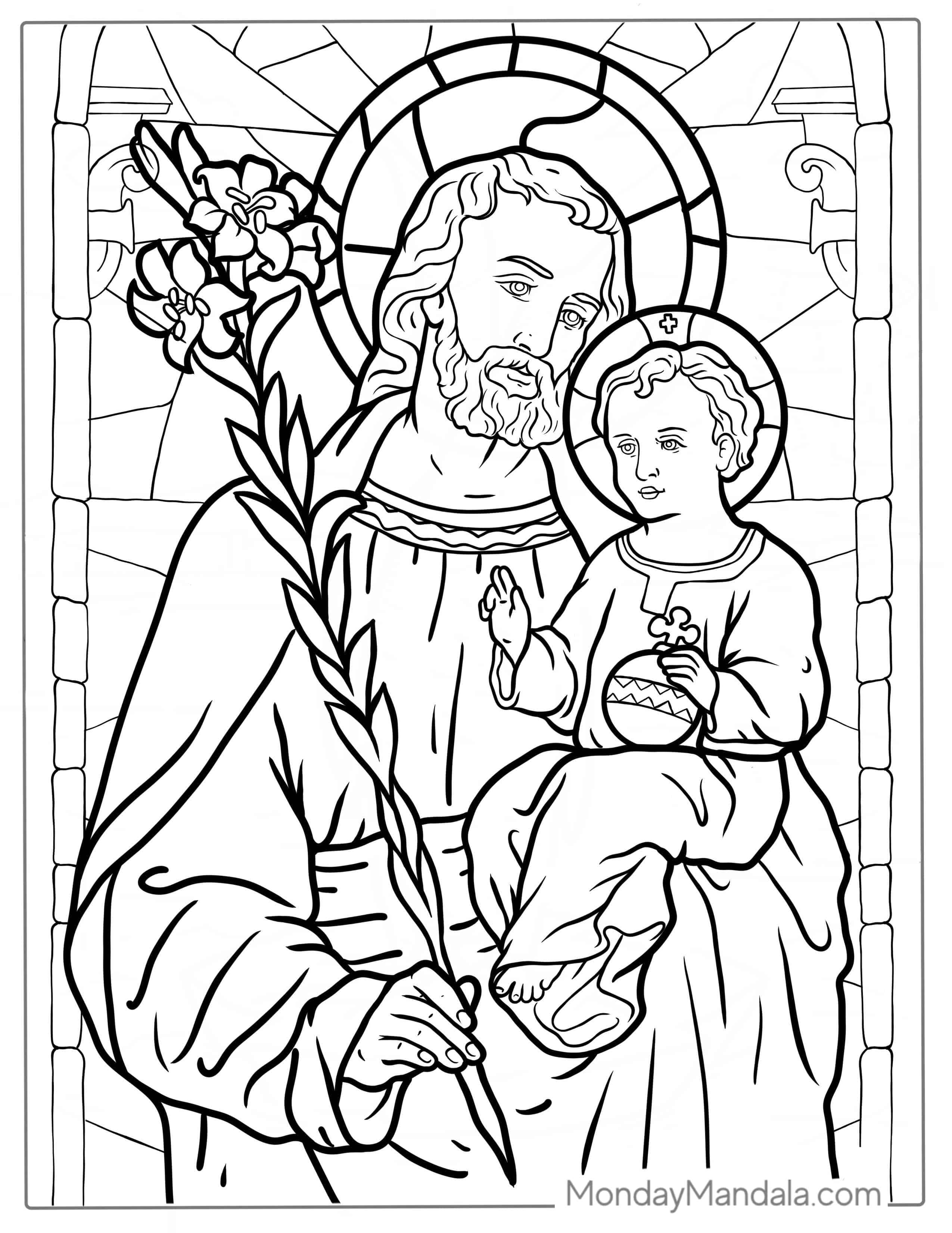 Jesus Stained Glass Coloring Sheet coloring page — printable line art