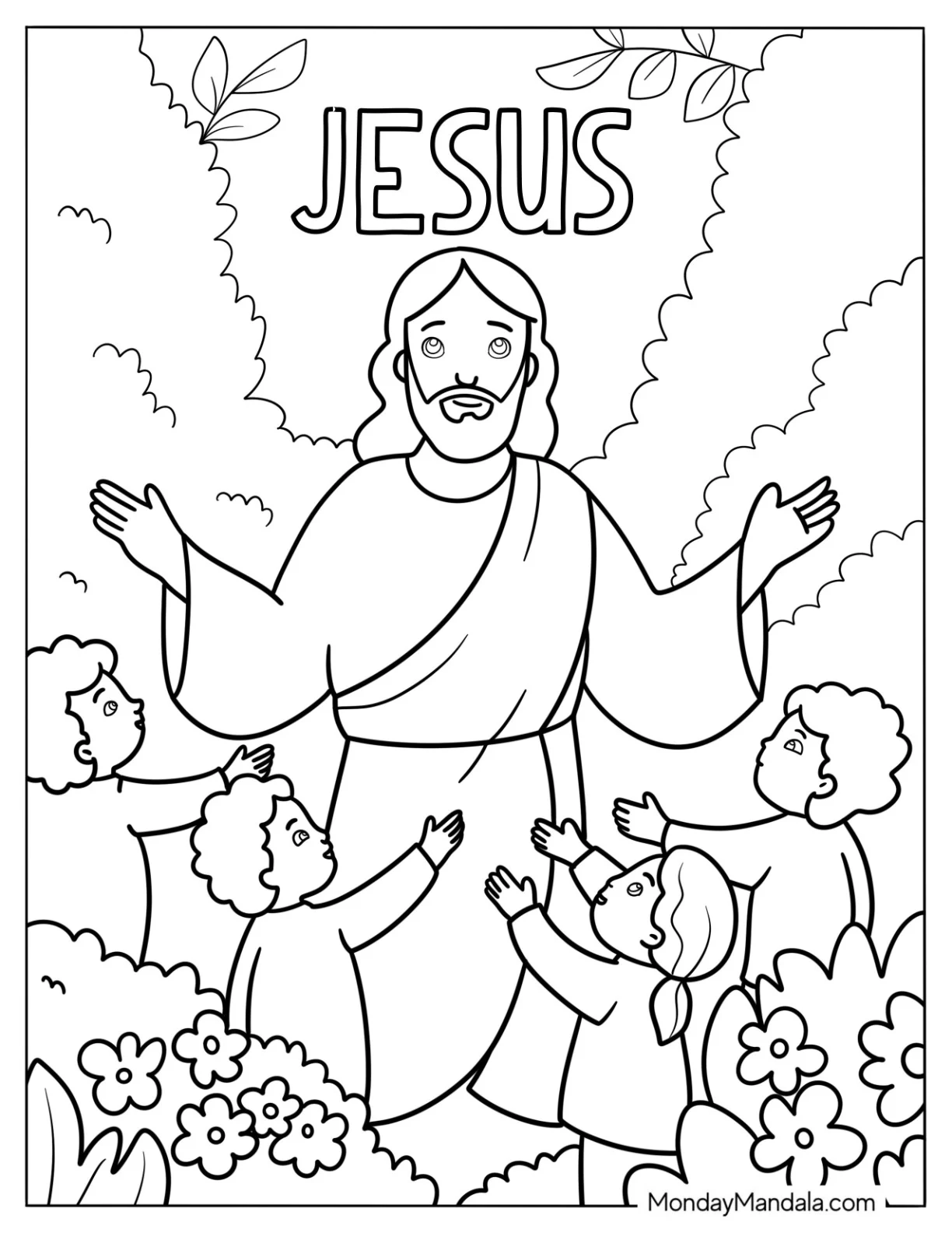 Kids Running To Jesus Coloring Page coloring page — printable line art