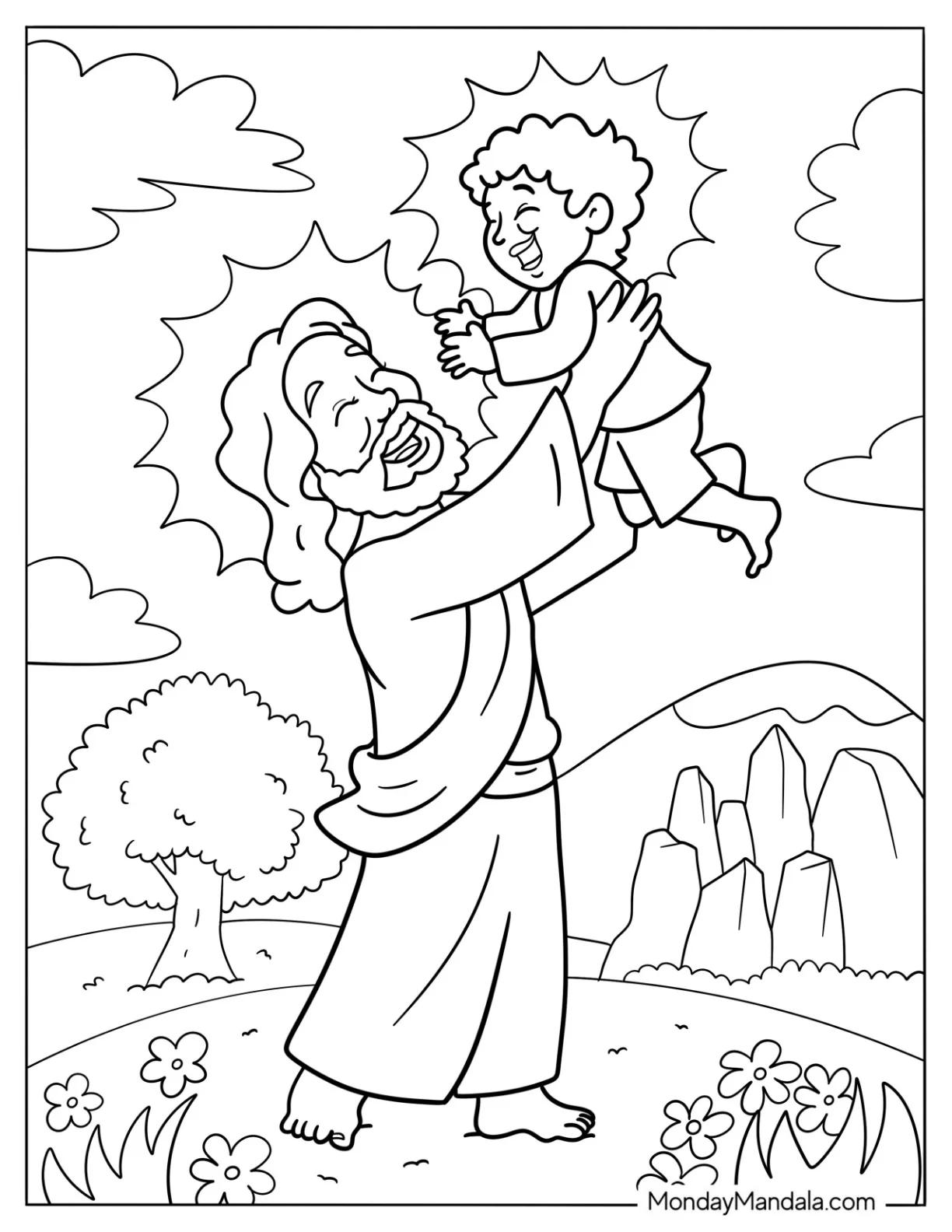Laughing Jesus Coloring Pages Raising A Boy In The Air coloring page