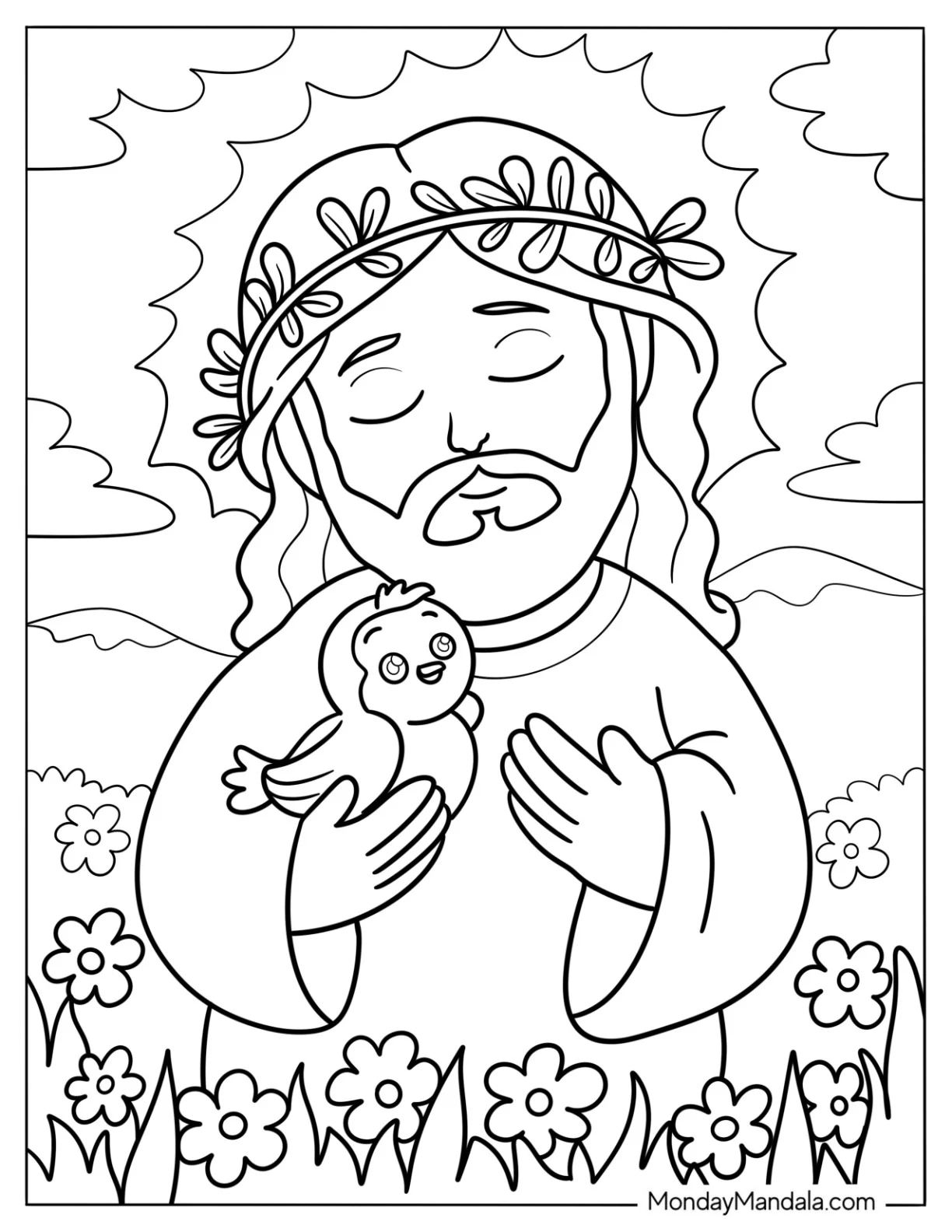 Peaceful Jesus Coloring Pages Holding A Bird For Kids coloring page