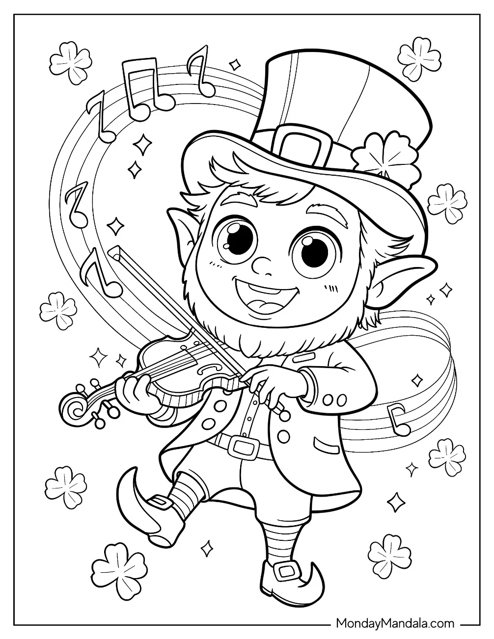 Leprechaun Coloring Page Playing The Violin for Kids coloring page
