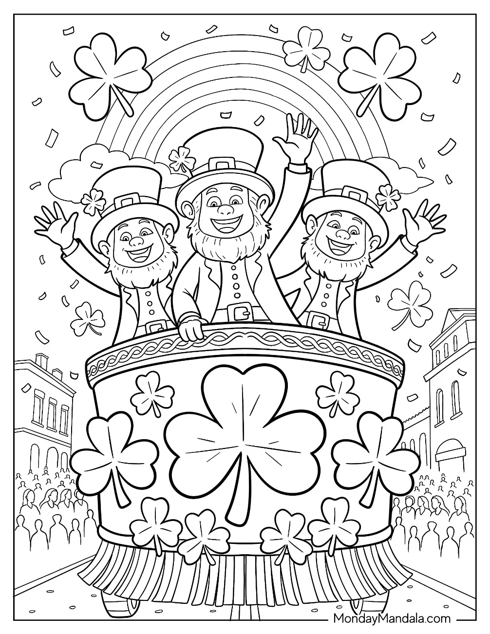 Leprechaun Coloring Page Waving From St. Patrick s Day Float Parade coloring page