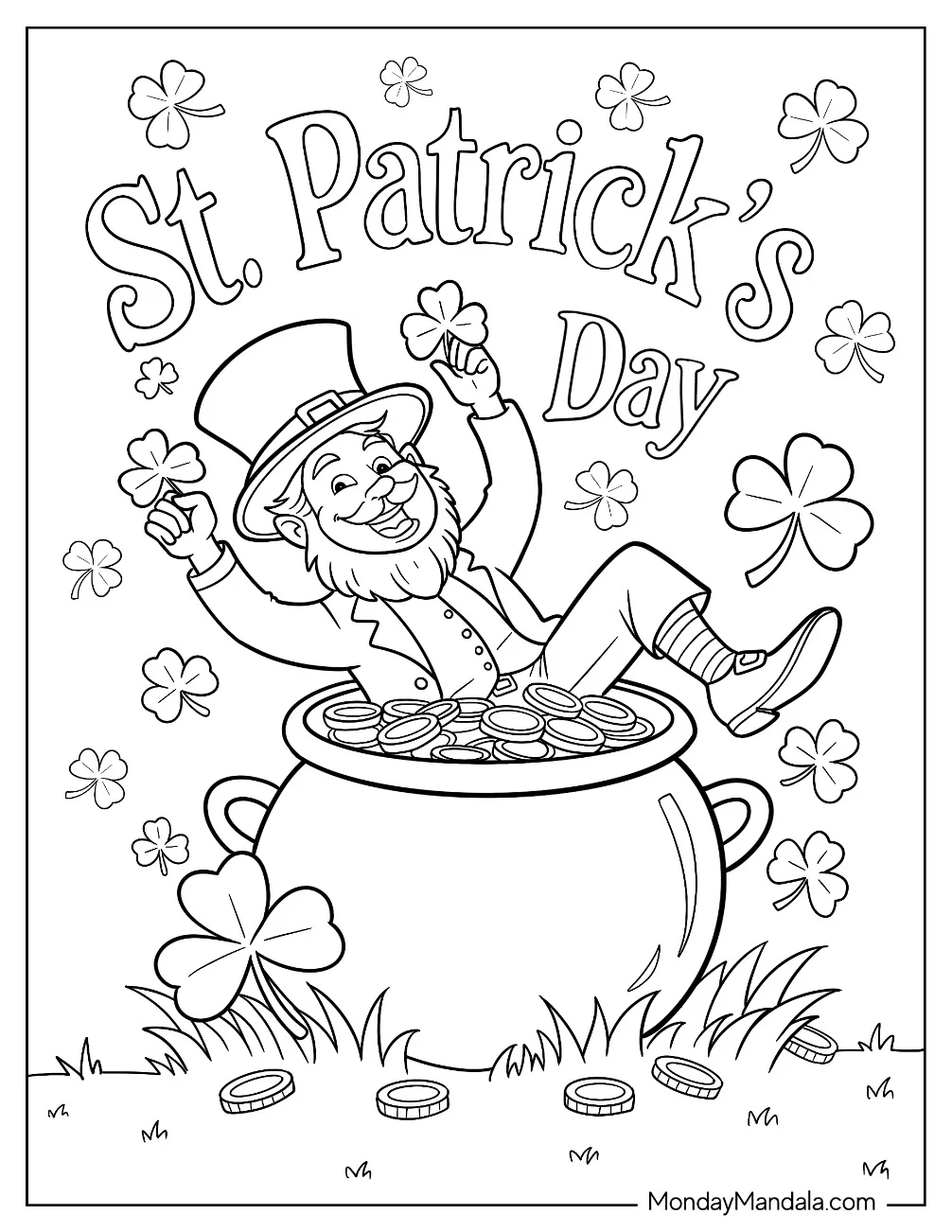 St. Patrick s Day Leprechaun Coloring Page In A Pot of Gold coloring page